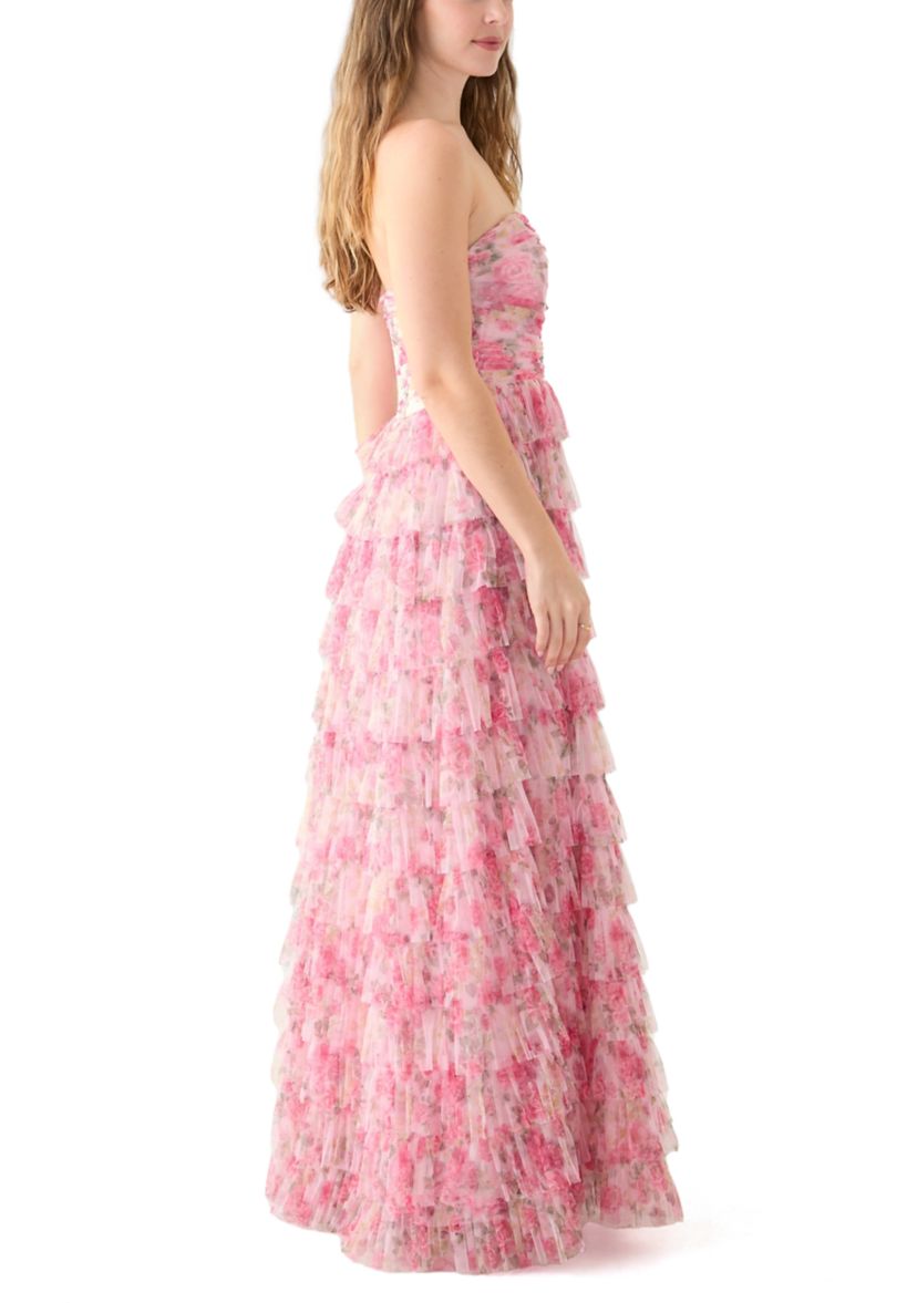 Strapless Printed Mesh Gown 