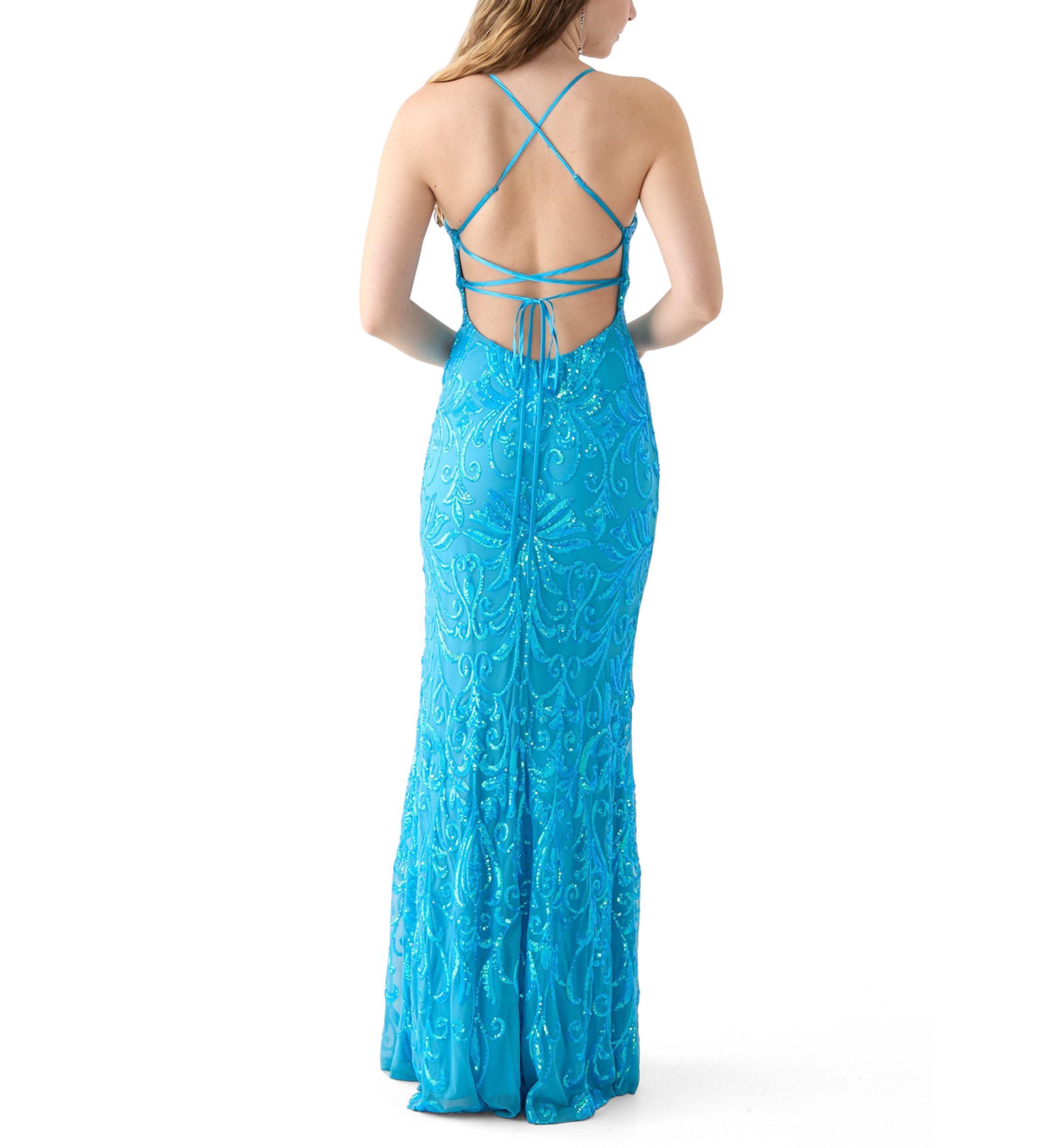 Womens Sleeveless Scoop Neck Sequin Slim Gown