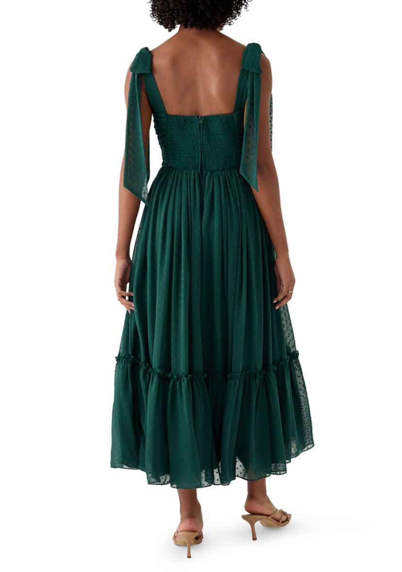 Womens Sleeveless Tie Shoulder Ruffle Tiered Midi Dress