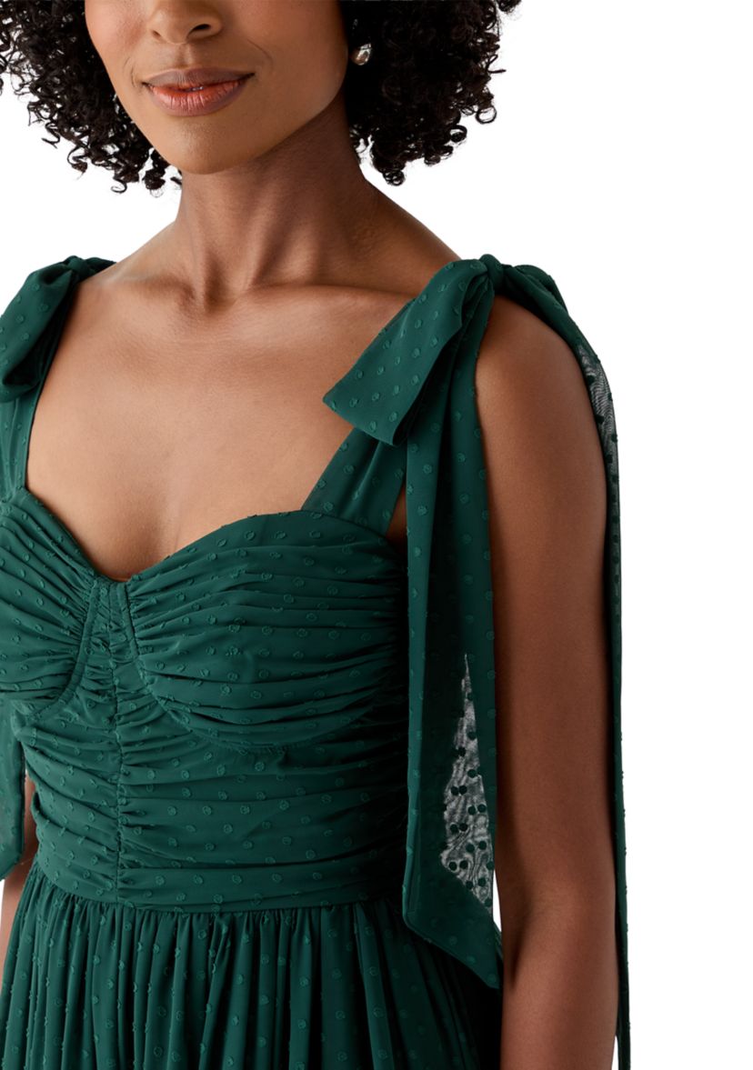 Womens Sleeveless Tie Shoulder Ruffle Tiered Midi Dress
