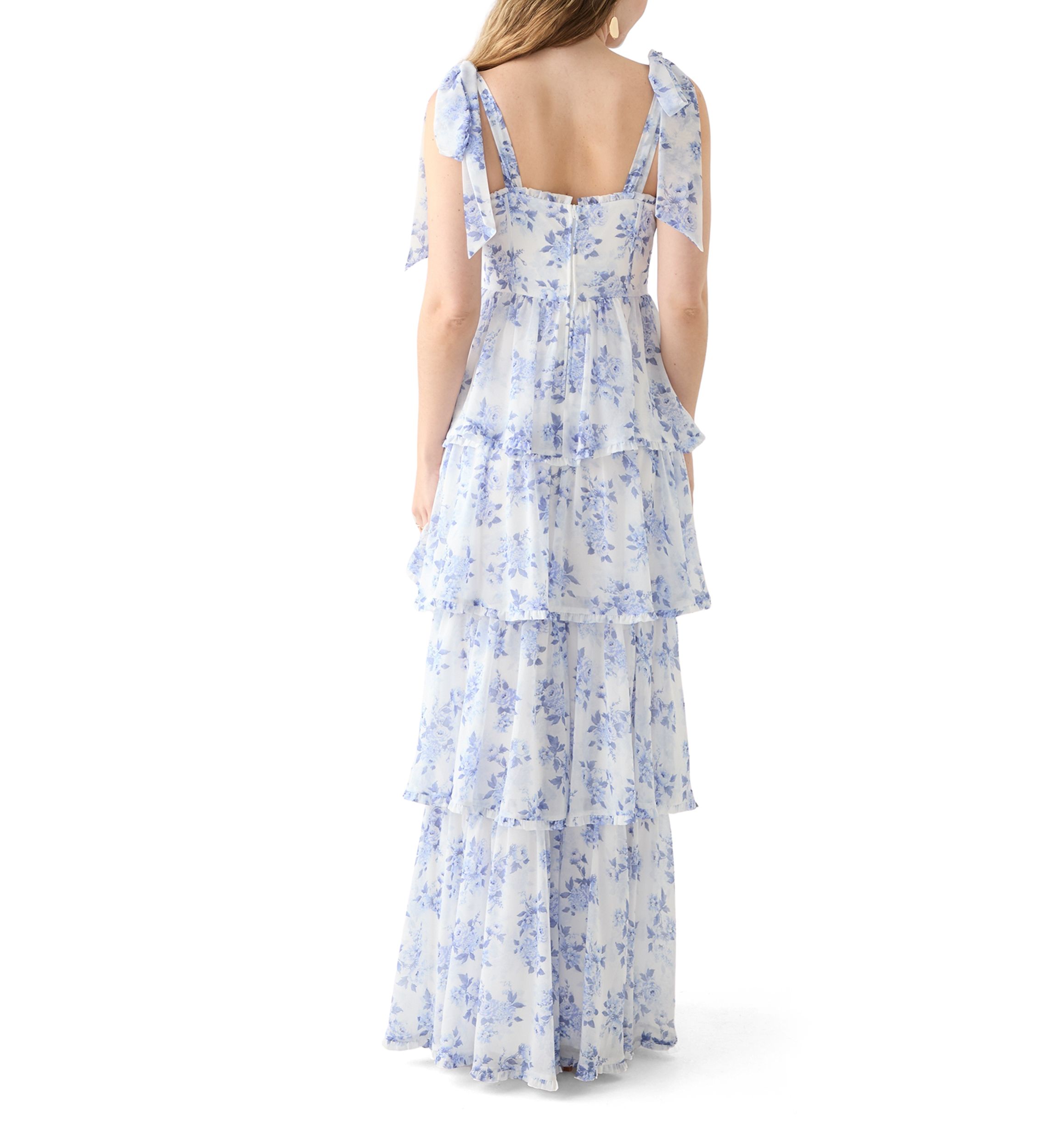 Womens Sleeveless Tie Shoulder Floral Slit Leg Gown 