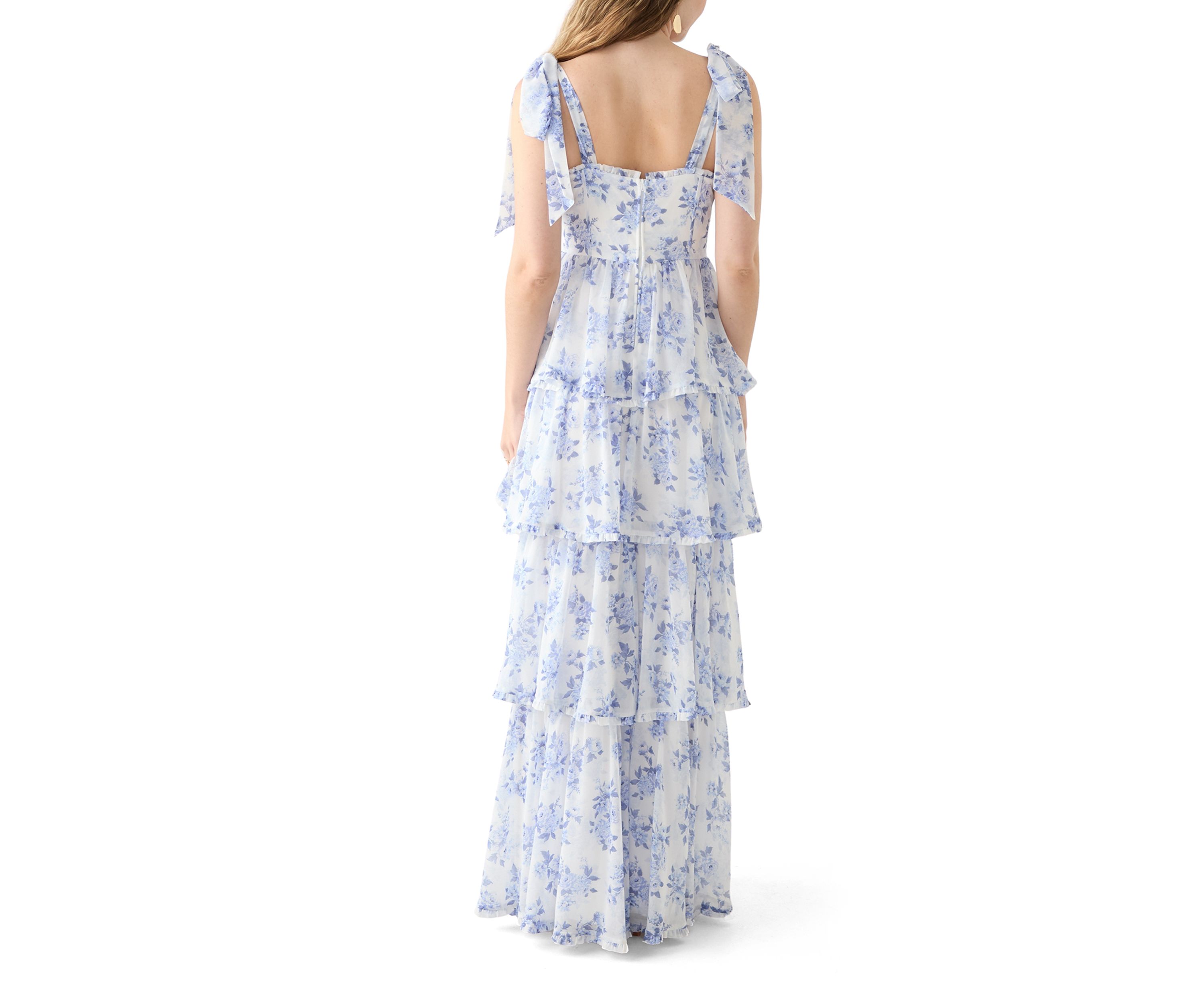 Womens Sleeveless Tie Shoulder Floral Slit Leg Gown 