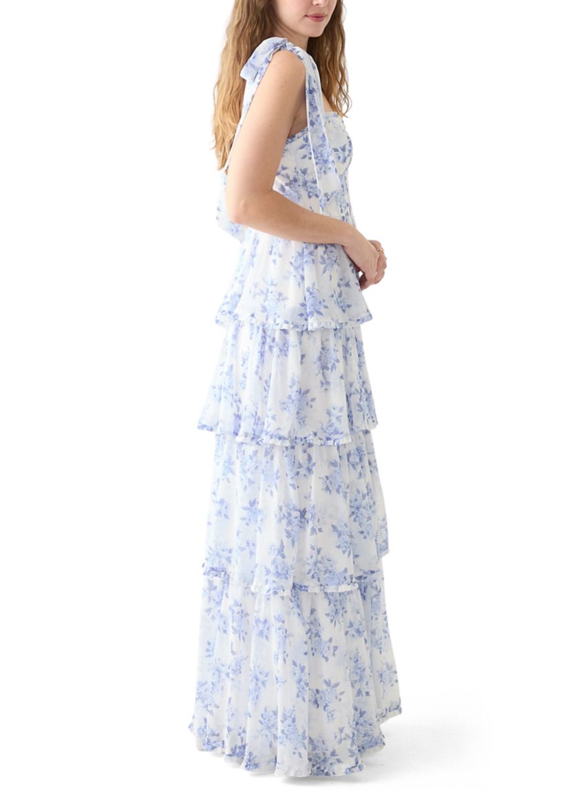 Womens Sleeveless Tie Shoulder Floral Slit Leg Gown 