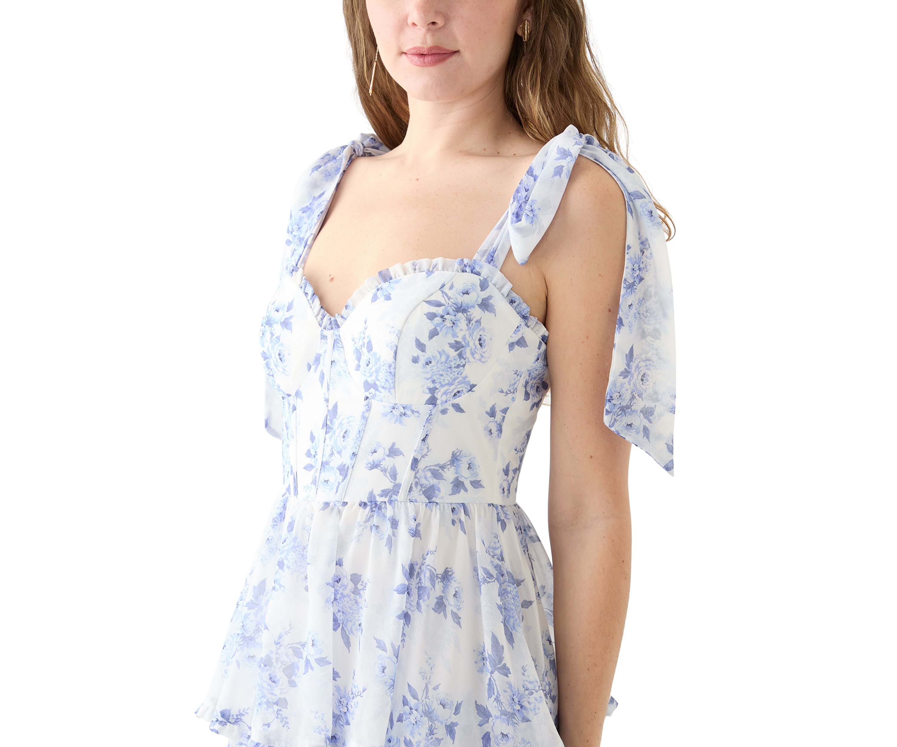 Womens Sleeveless Tie Shoulder Floral Slit Leg Gown 