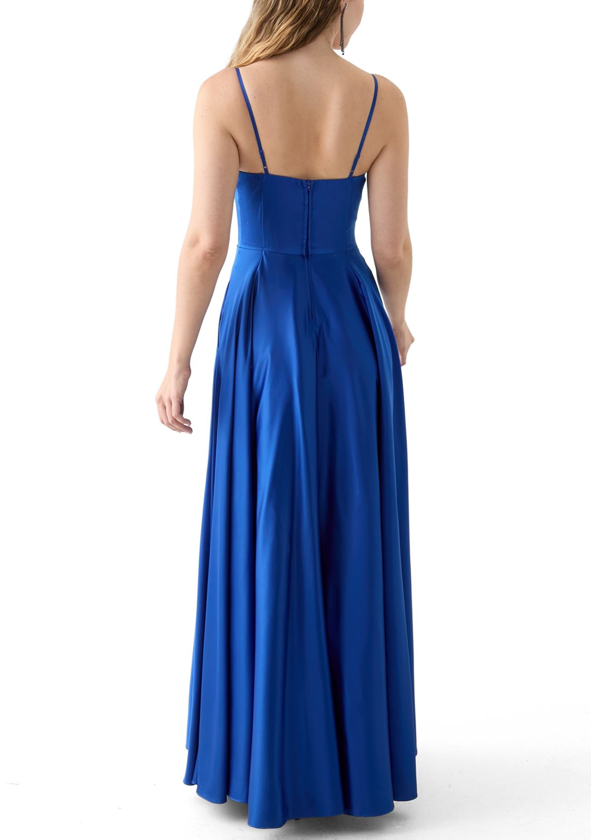 Womens Sleeveless Solid Satin Ballgown