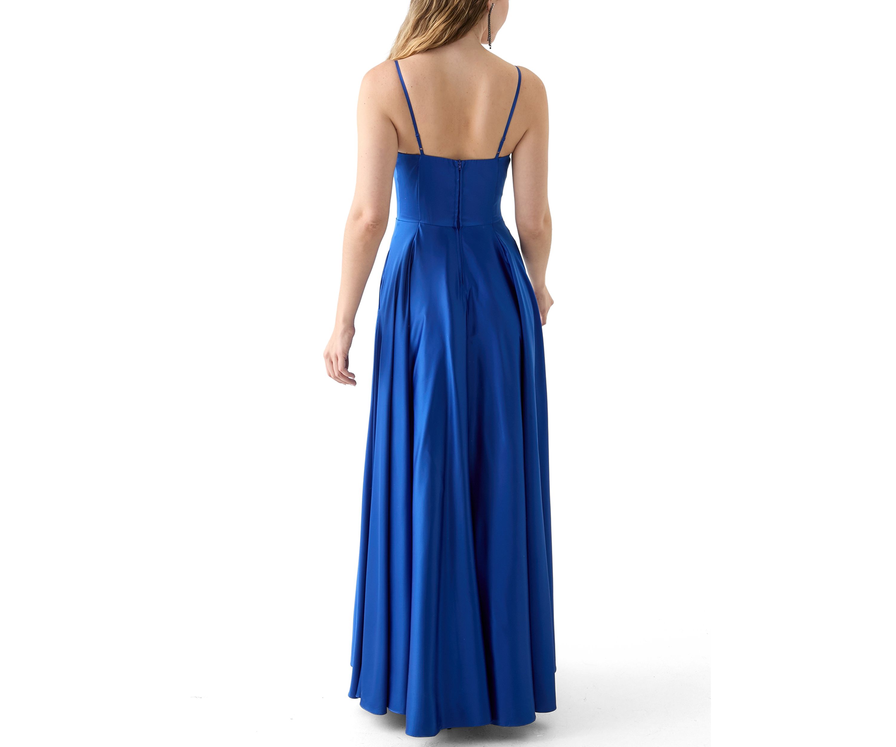 Womens Sleeveless Solid Satin Ballgown