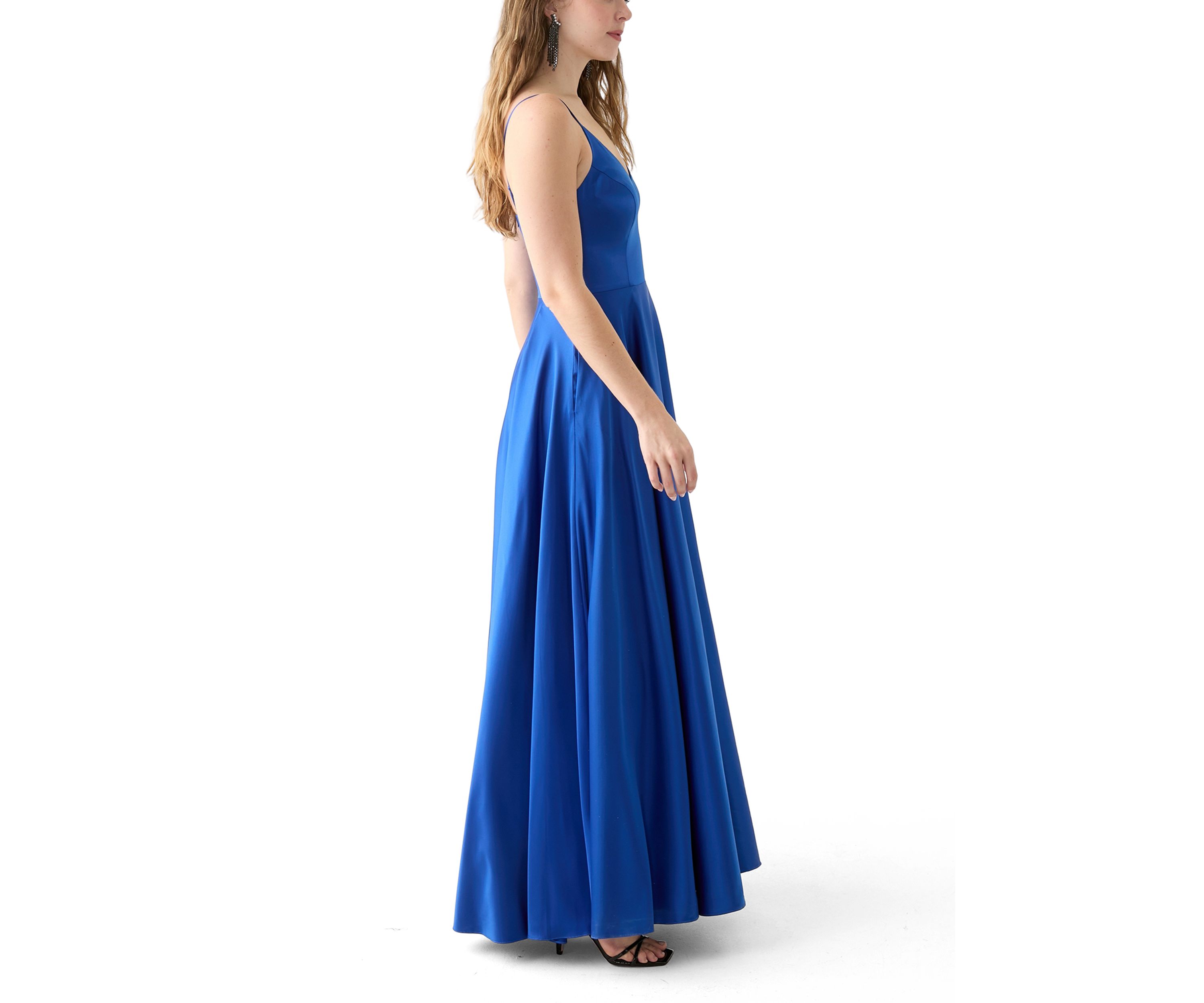 Womens Sleeveless Solid Satin Ballgown