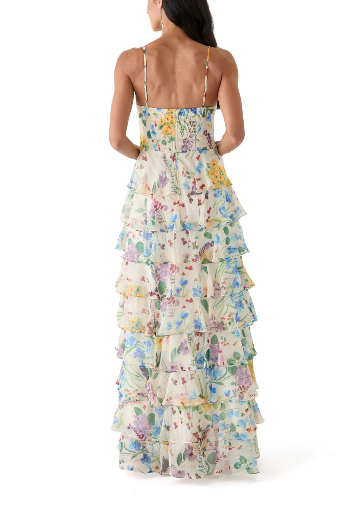Womens Floral Printed Tiered Ruffle Maxi Dress