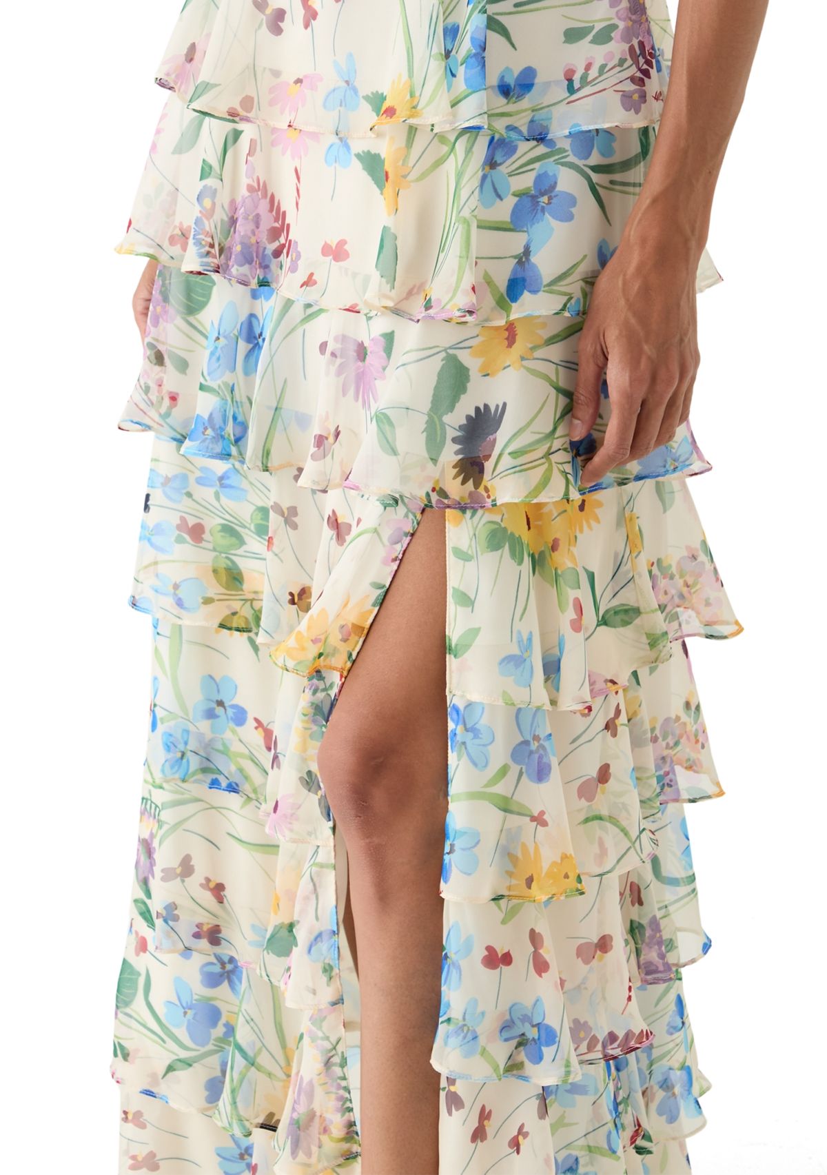 Womens Floral Printed Tiered Ruffle Maxi Dress