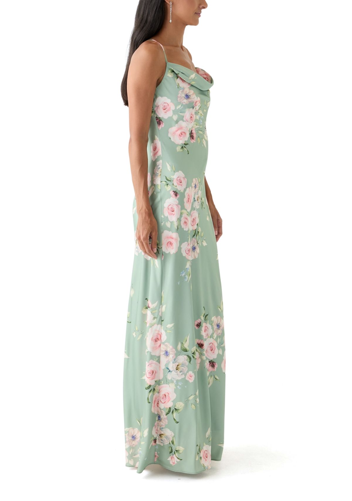 Womens Floral Printed Satin Maxi Dress