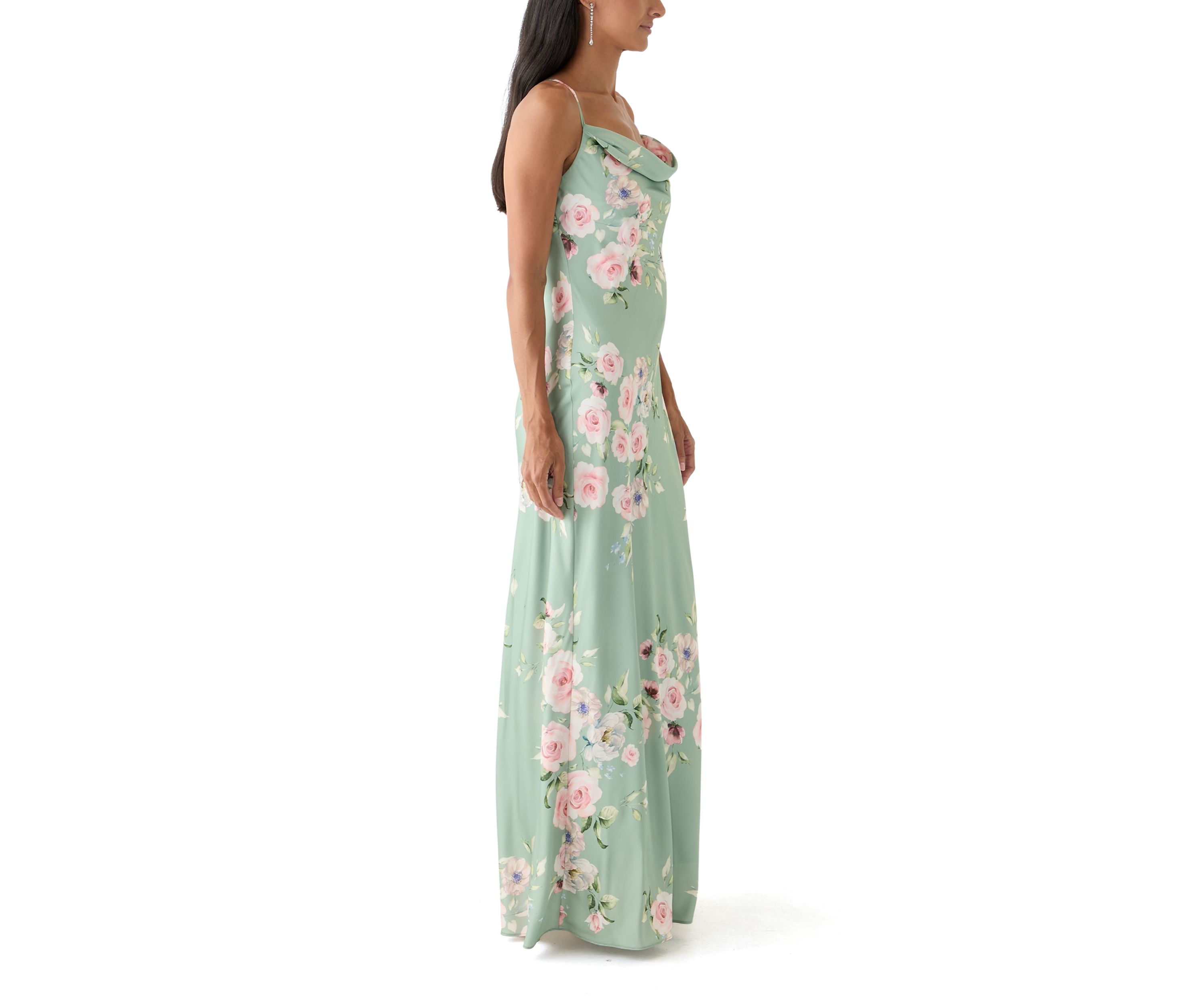 Womens Floral Printed Satin Maxi Dress