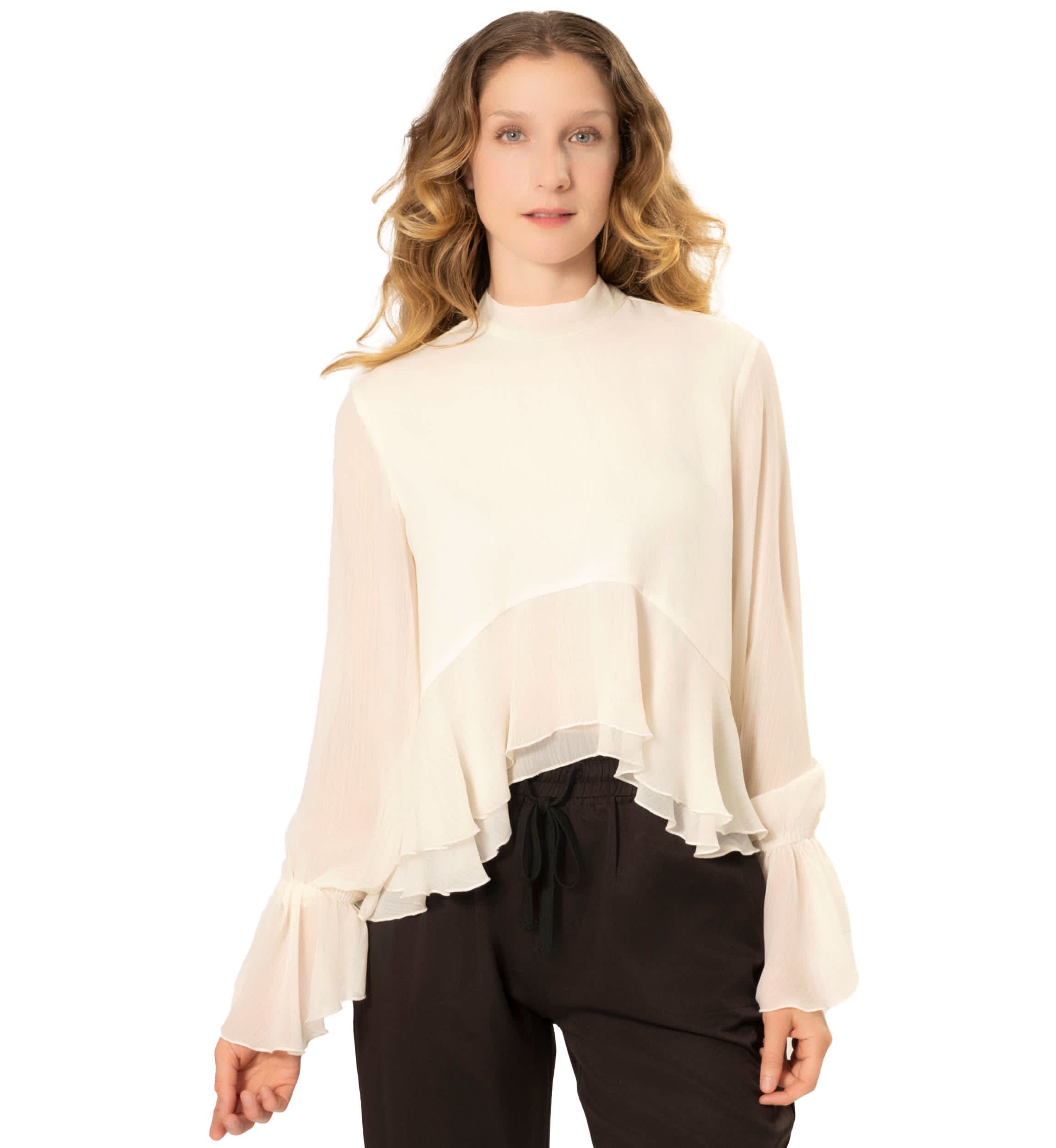 RUFFLE TRIM BLOUSE