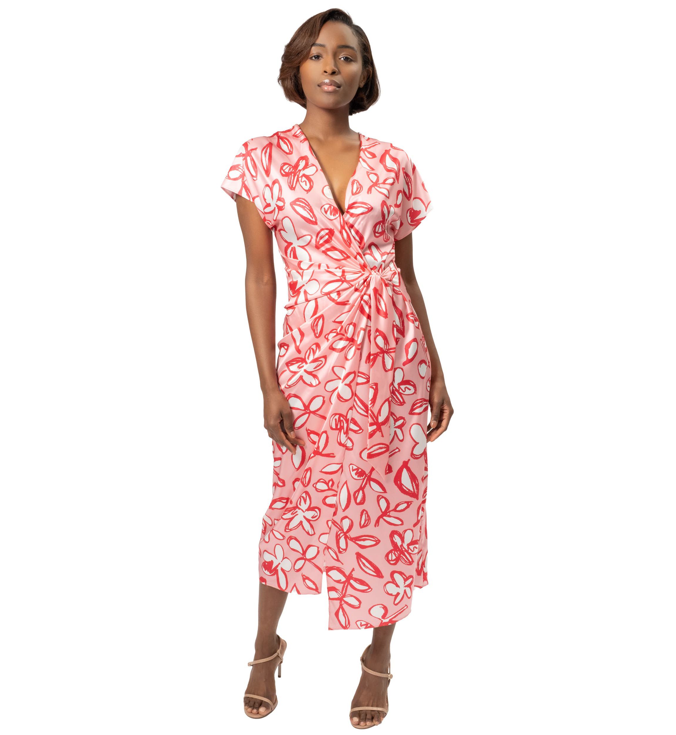 Pink Floral Side Tie Dress