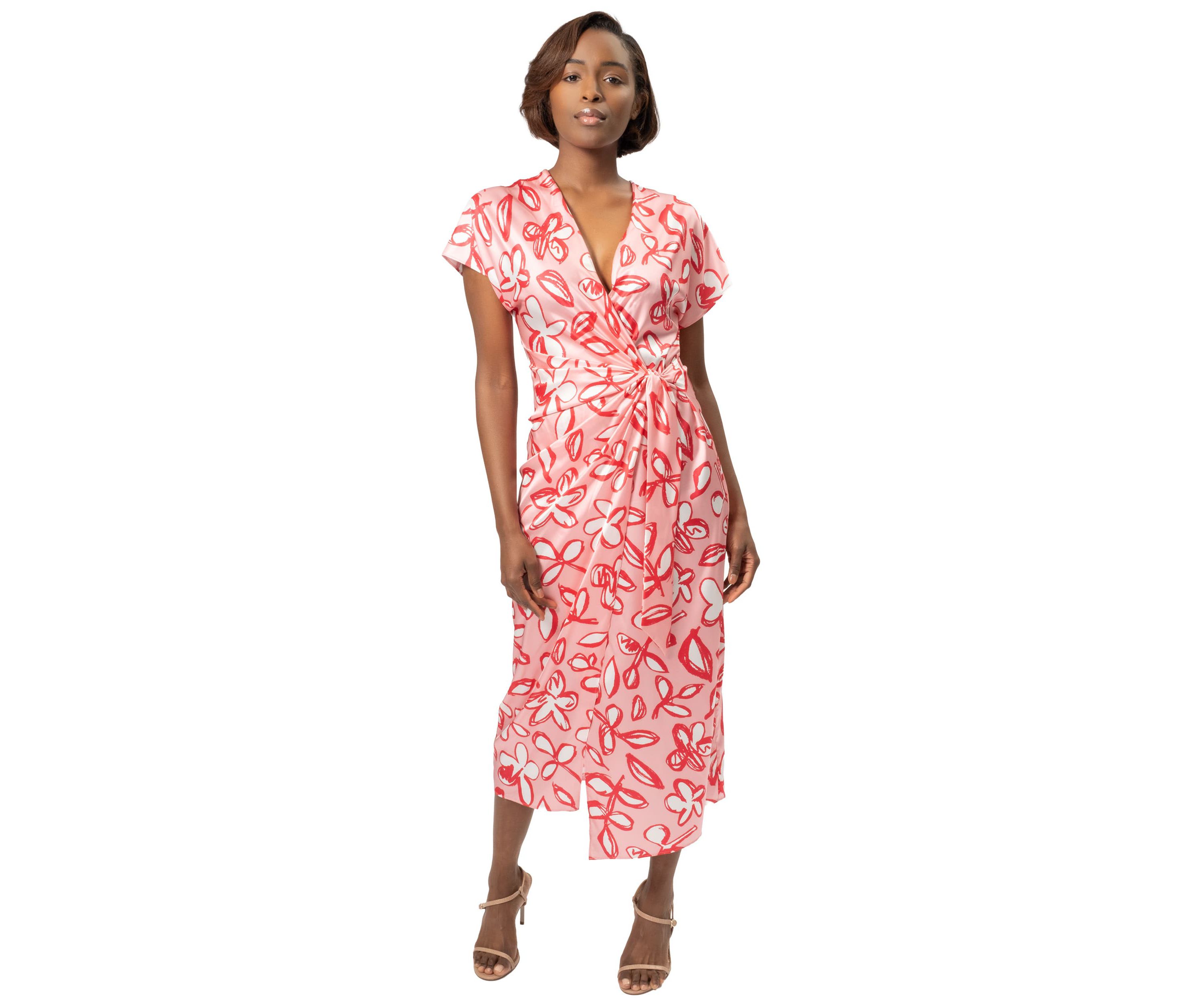 Pink Floral Side Tie Dress