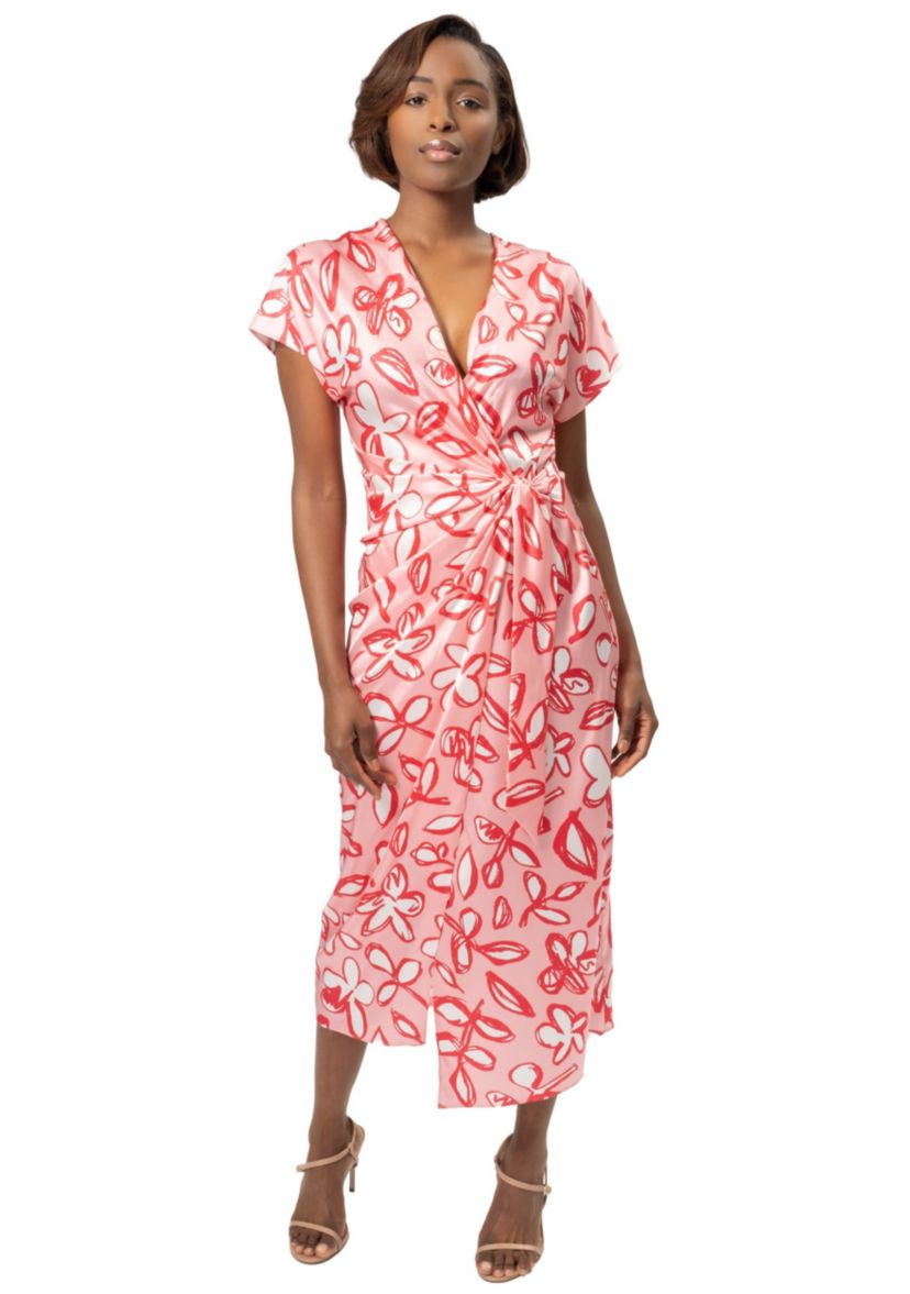 Pink Floral Side Tie Dress