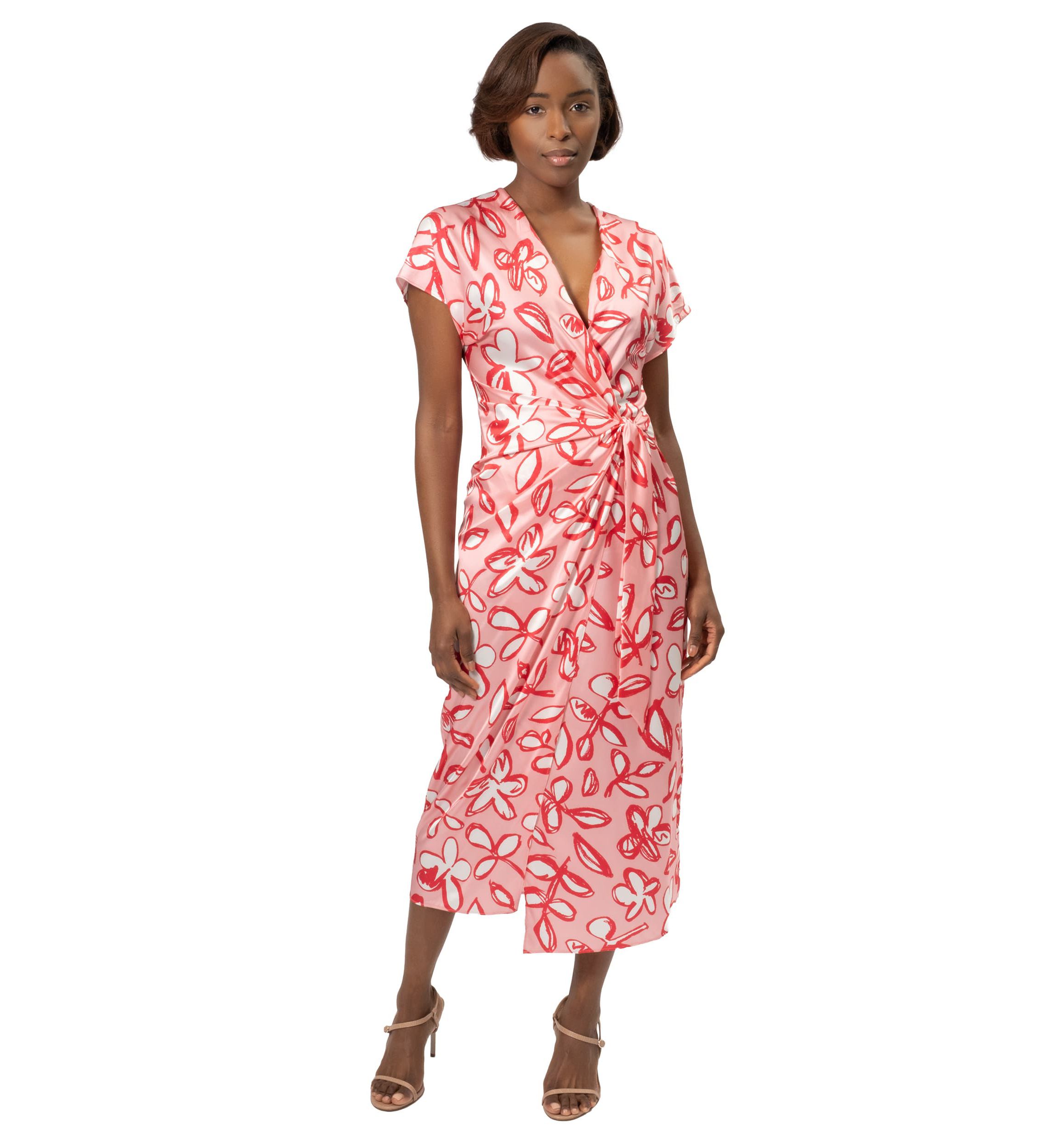 Pink Floral Side Tie Dress