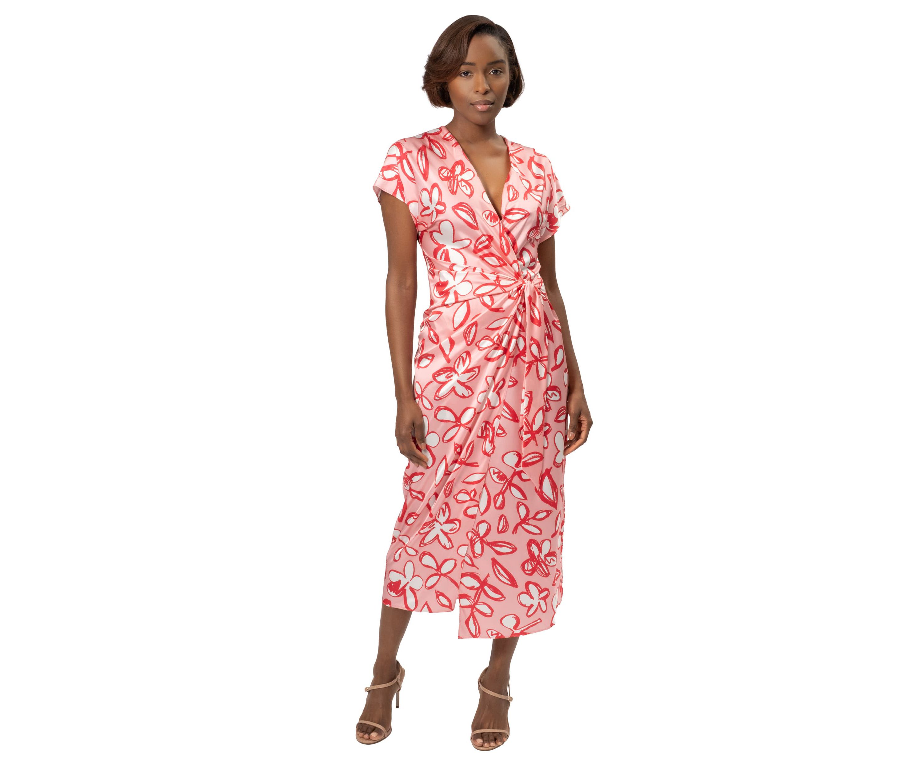 Pink Floral Side Tie Dress
