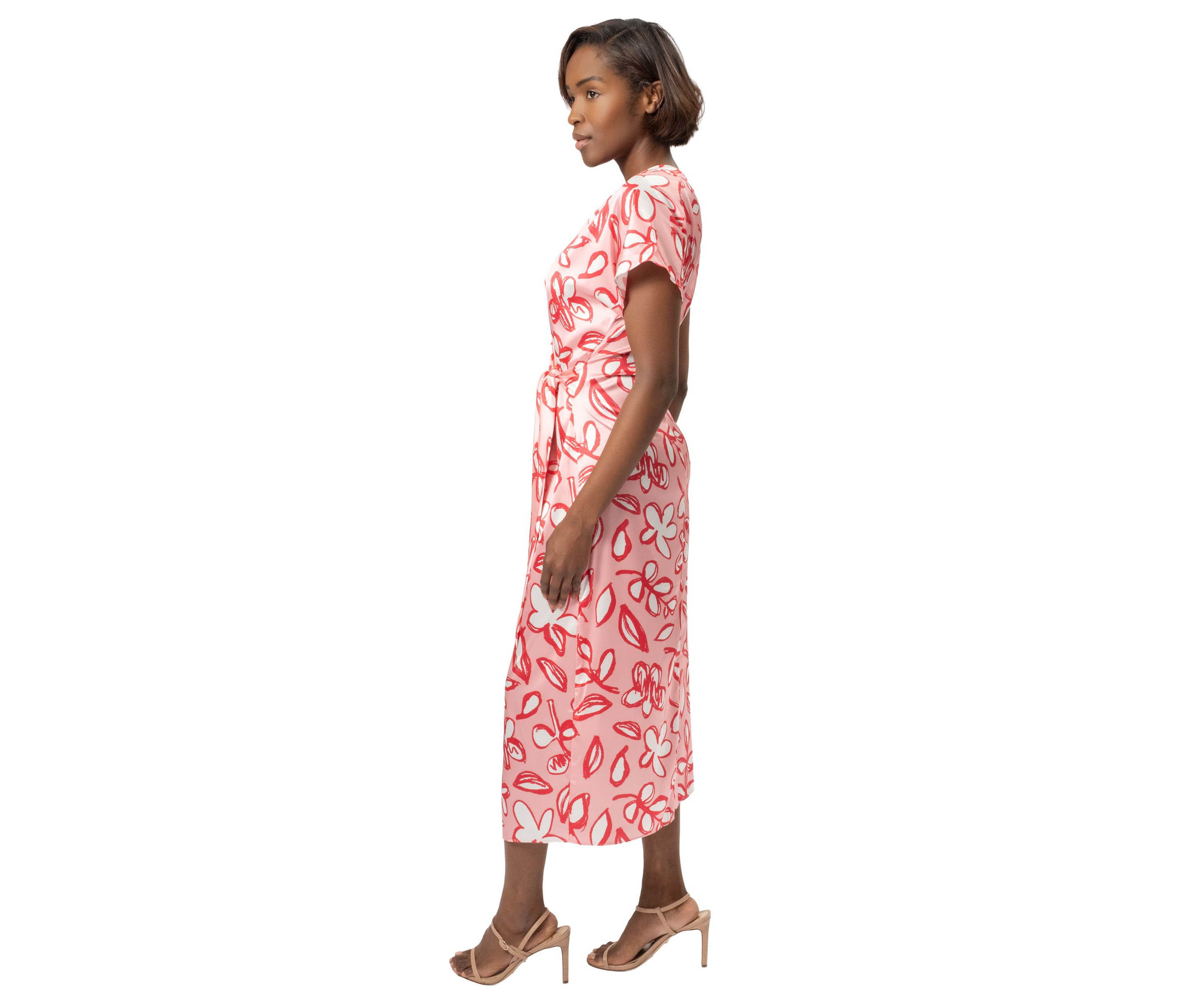 Pink Floral Side Tie Dress