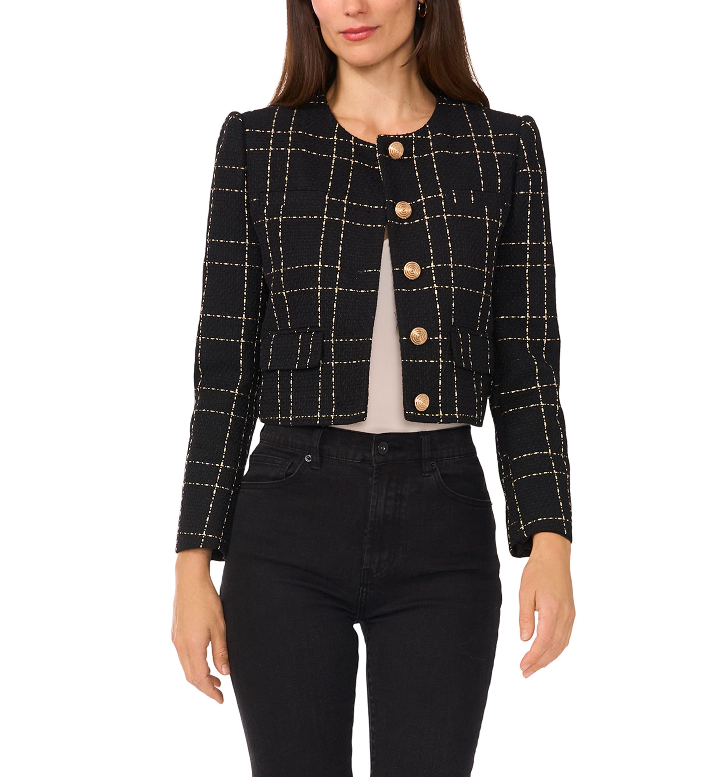 Womens Button Front Tweed Jacket