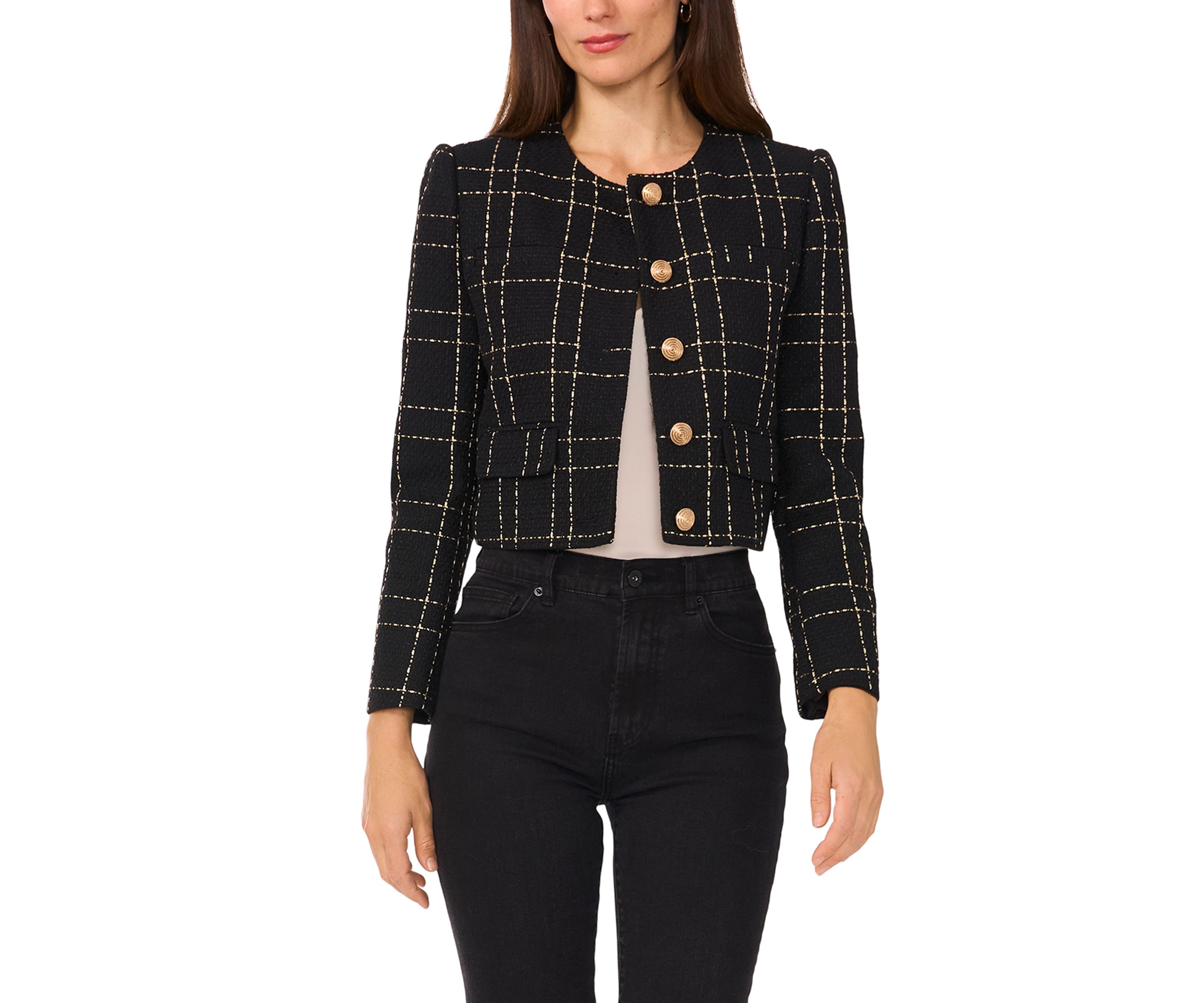 Womens Button Front Tweed Jacket