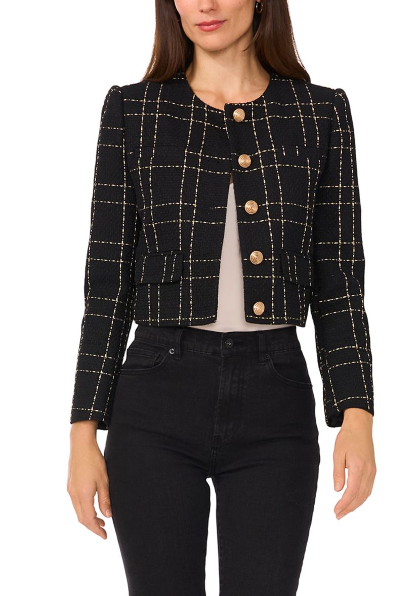 Womens Button Front Tweed Jacket