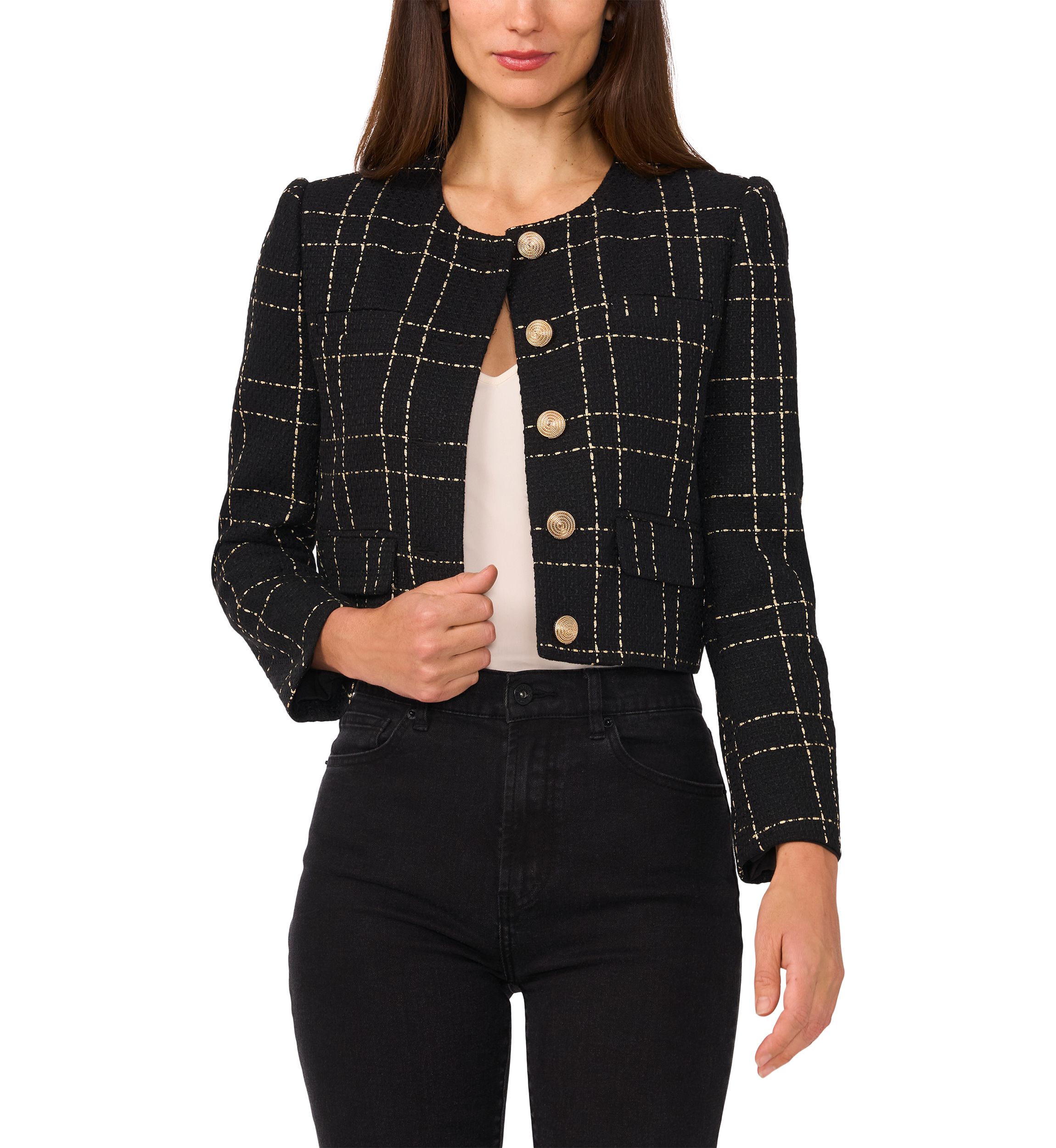 Womens Button Front Tweed Jacket