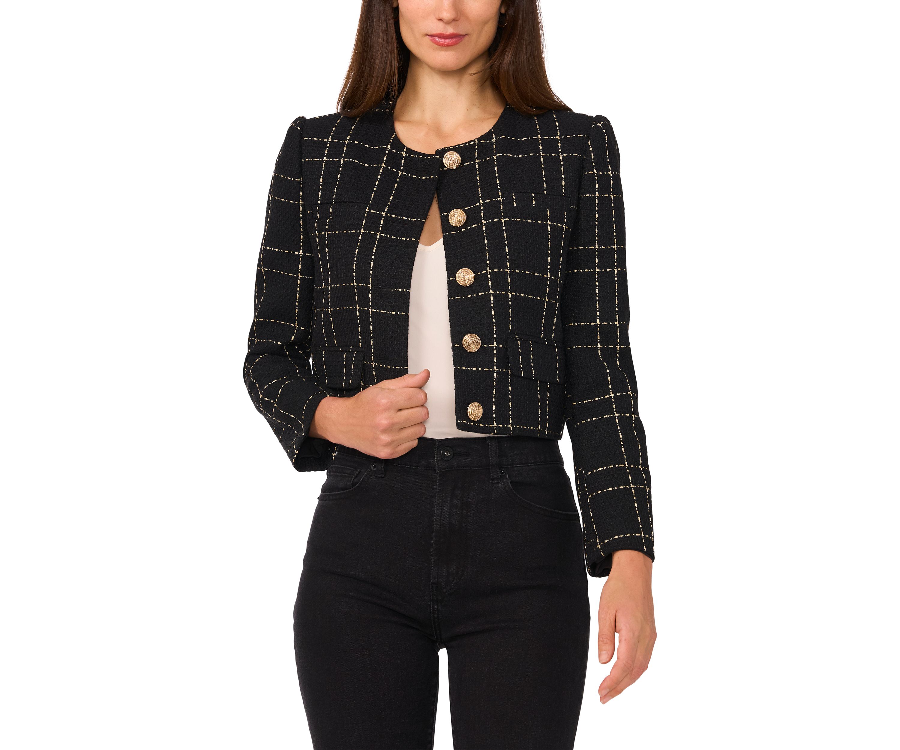 Womens Button Front Tweed Jacket