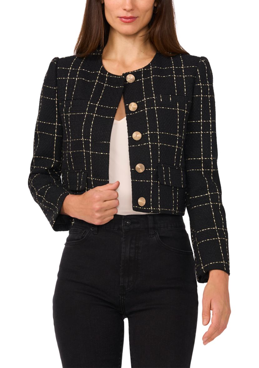 Womens Button Front Tweed Jacket