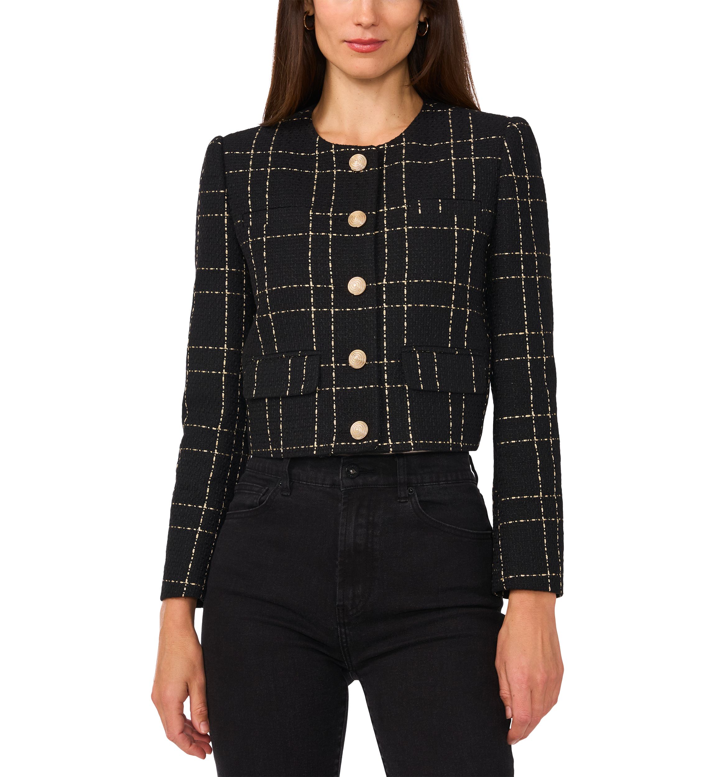 Womens Button Front Tweed Jacket
