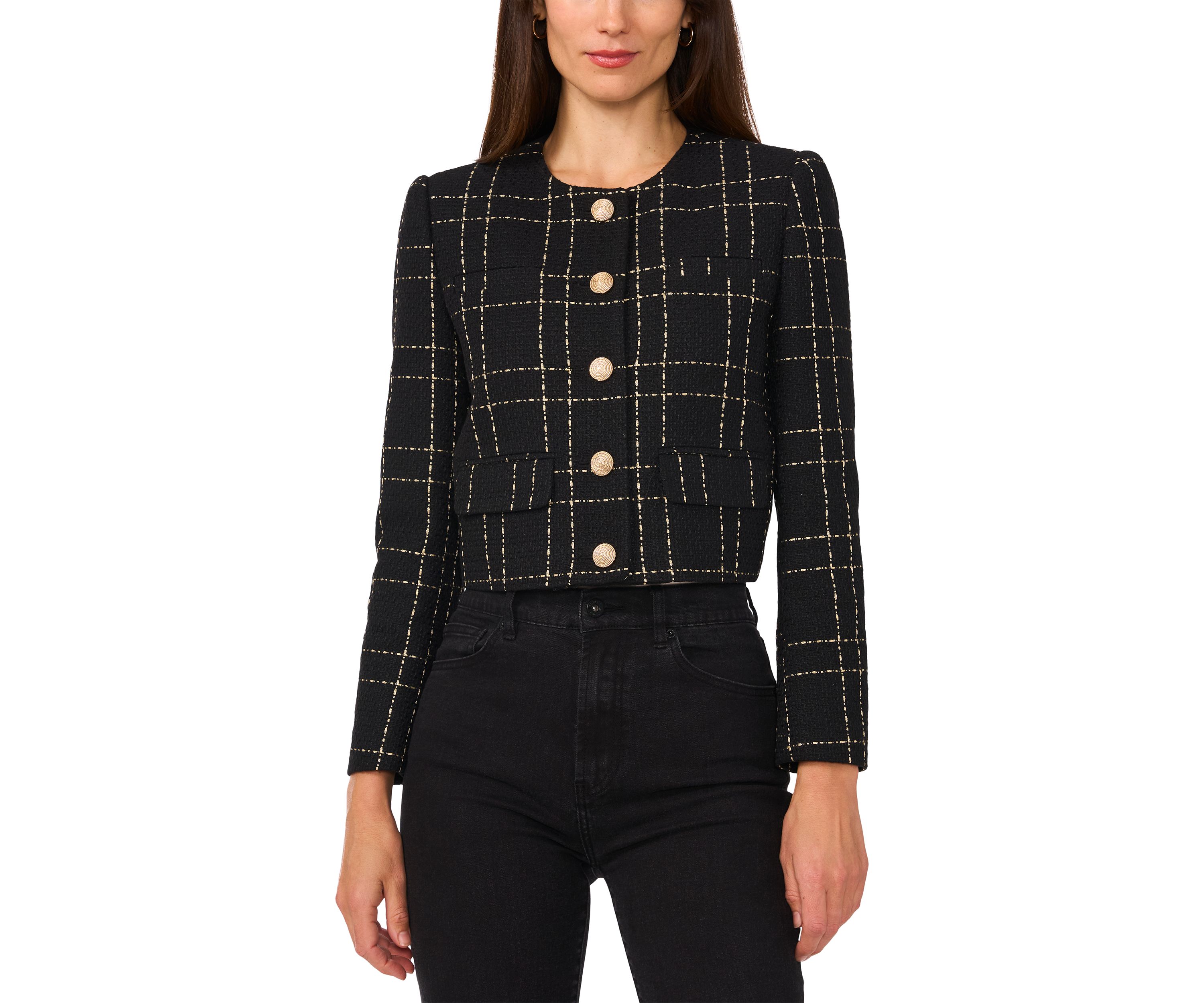 Womens Button Front Tweed Jacket