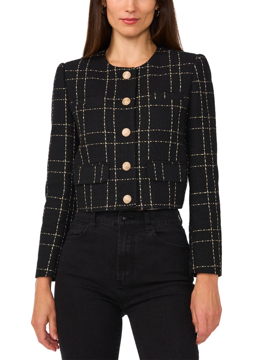 Womens Button Front Tweed Jacket