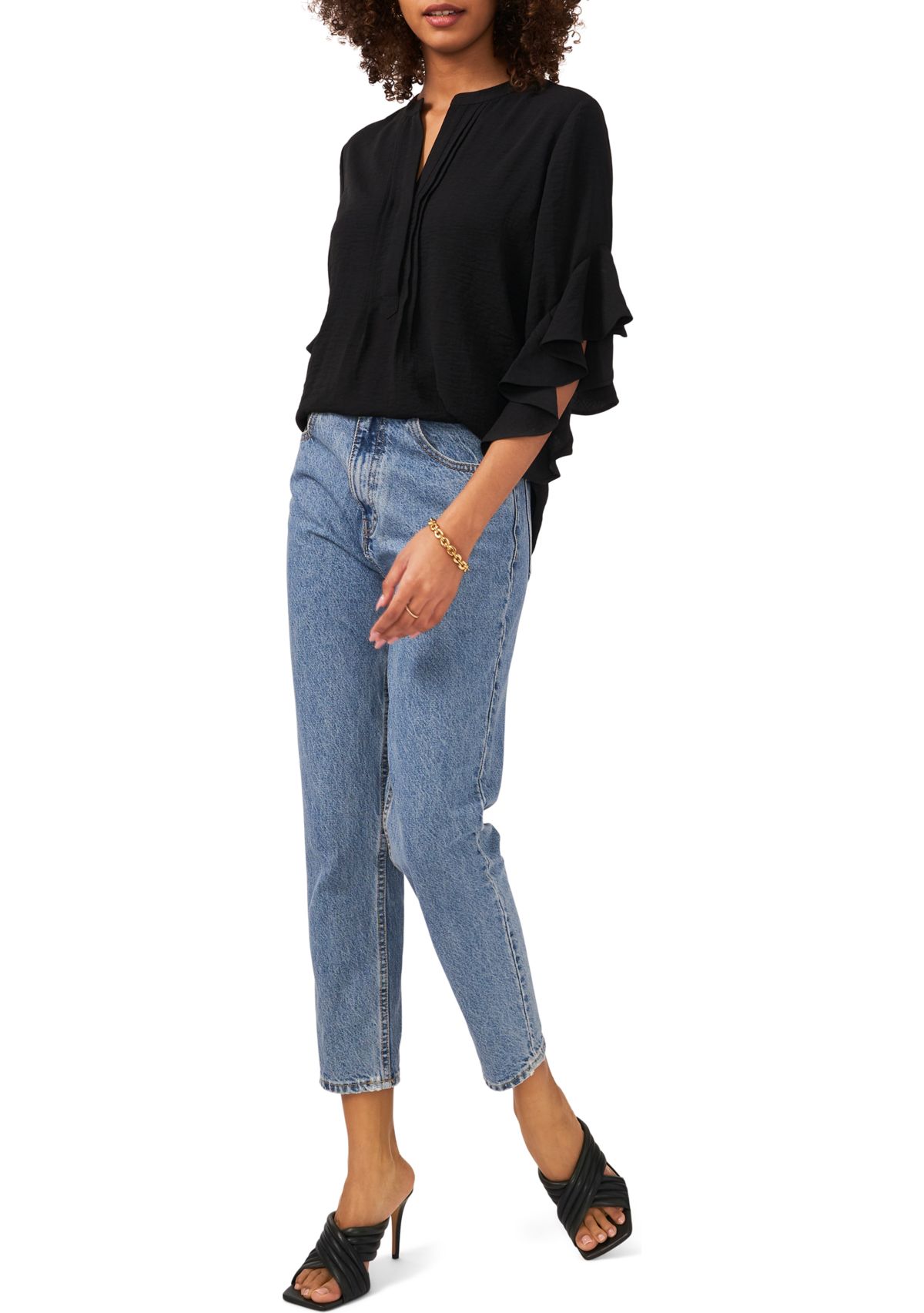 Womens 3/4 Ruffle Sleeve Blouse