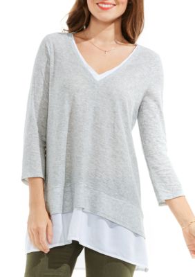 V-Neck Double Layer Knit Top