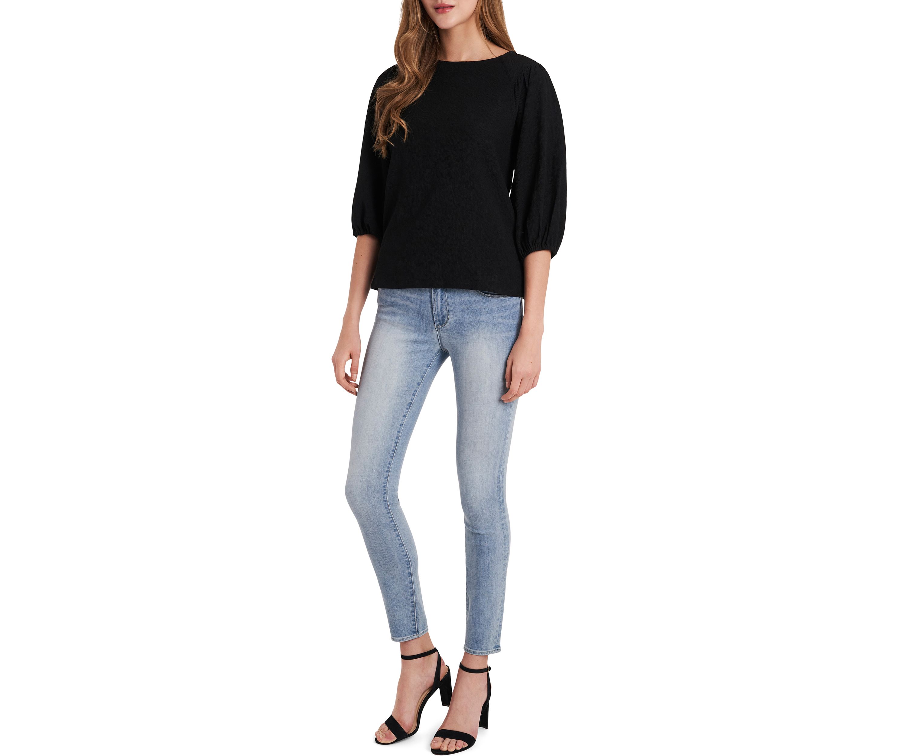 Womens Puff Sleeve Knit Top