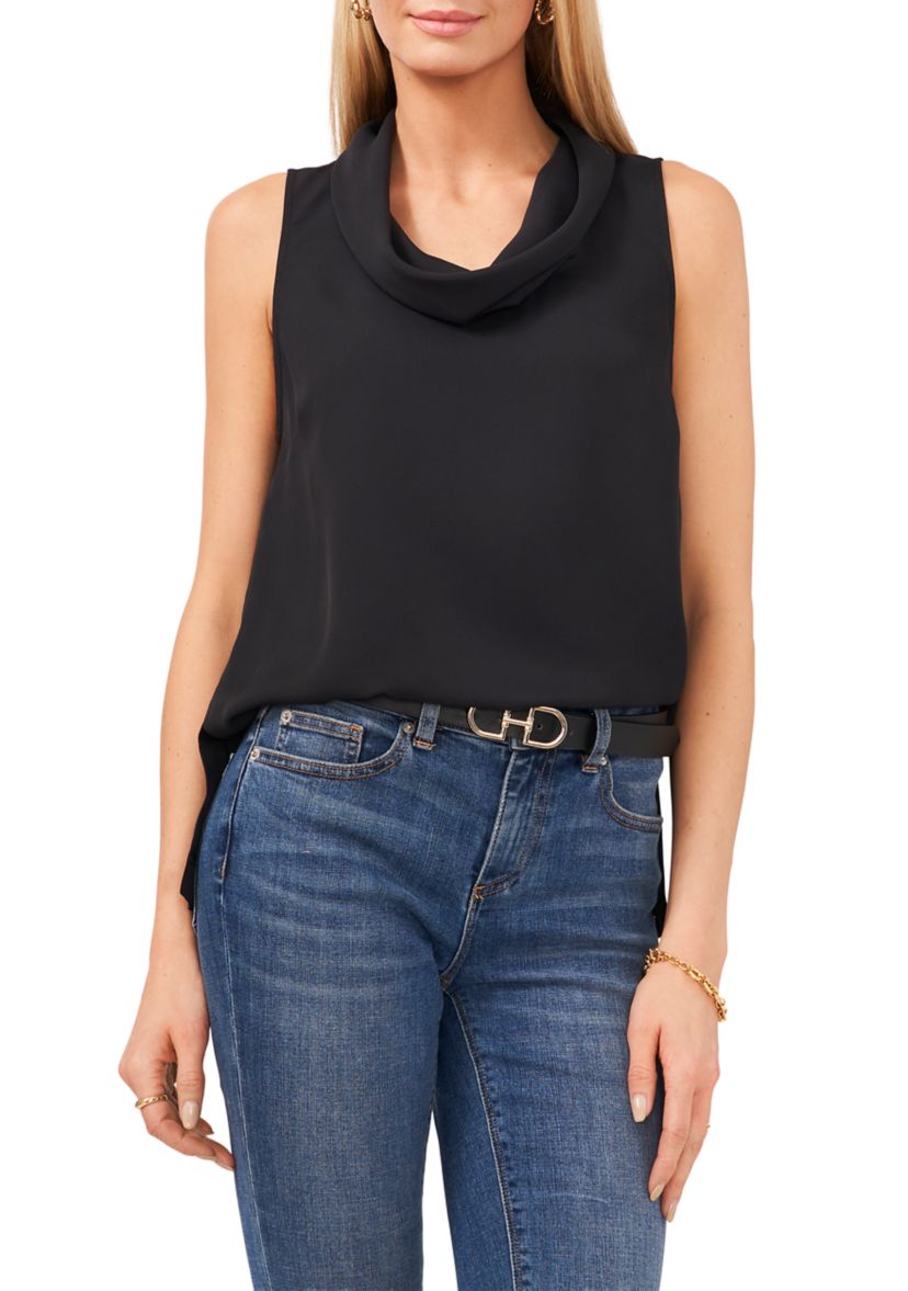 Womens Sleeveless Cowl Neck Luxe Blouse