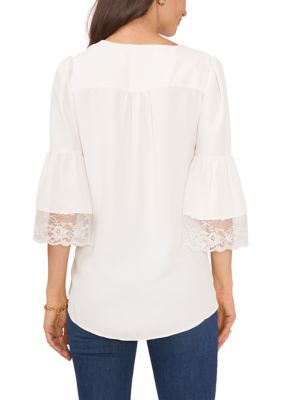 Women's Tiered Lace Ruffle Sleeve V-Neck Blouse