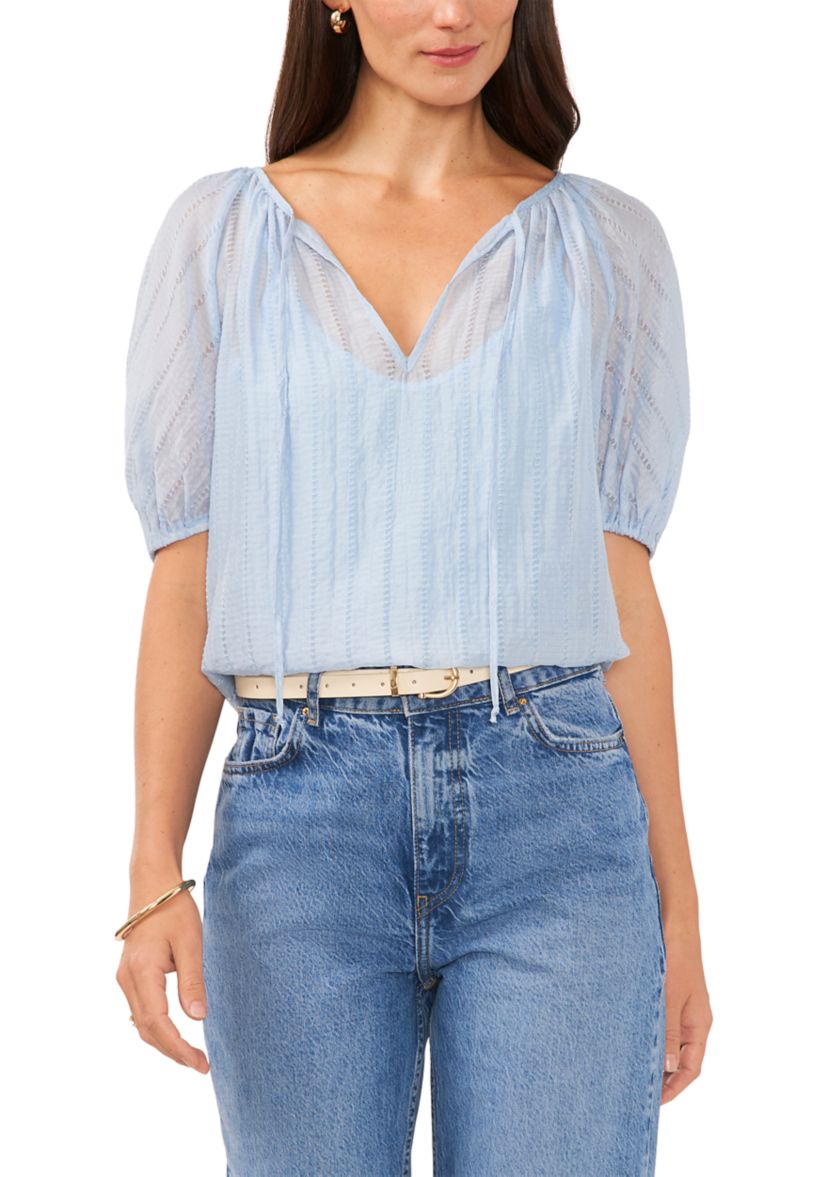 Womens Textured Gauze Peasant Blouse