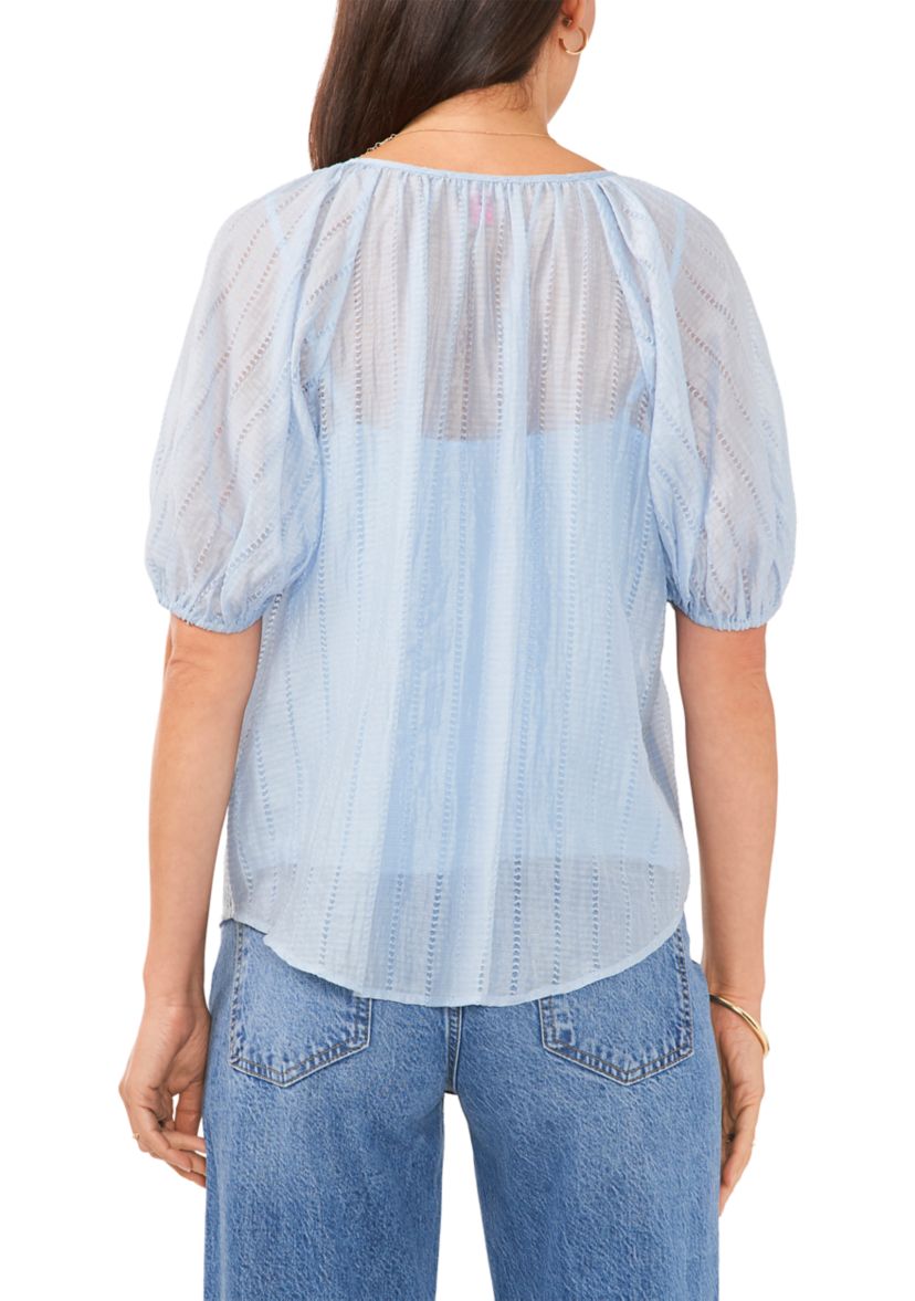 Womens Textured Gauze Peasant Blouse