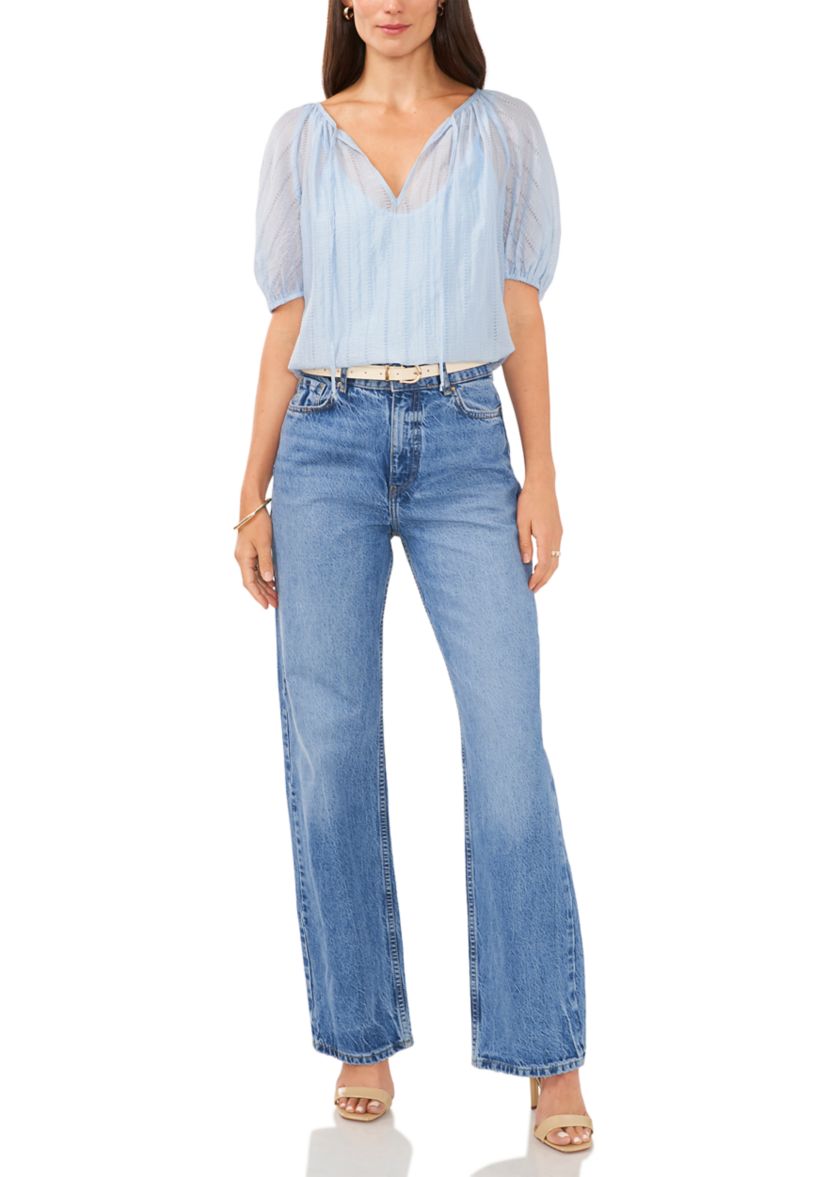 Womens Textured Gauze Peasant Blouse