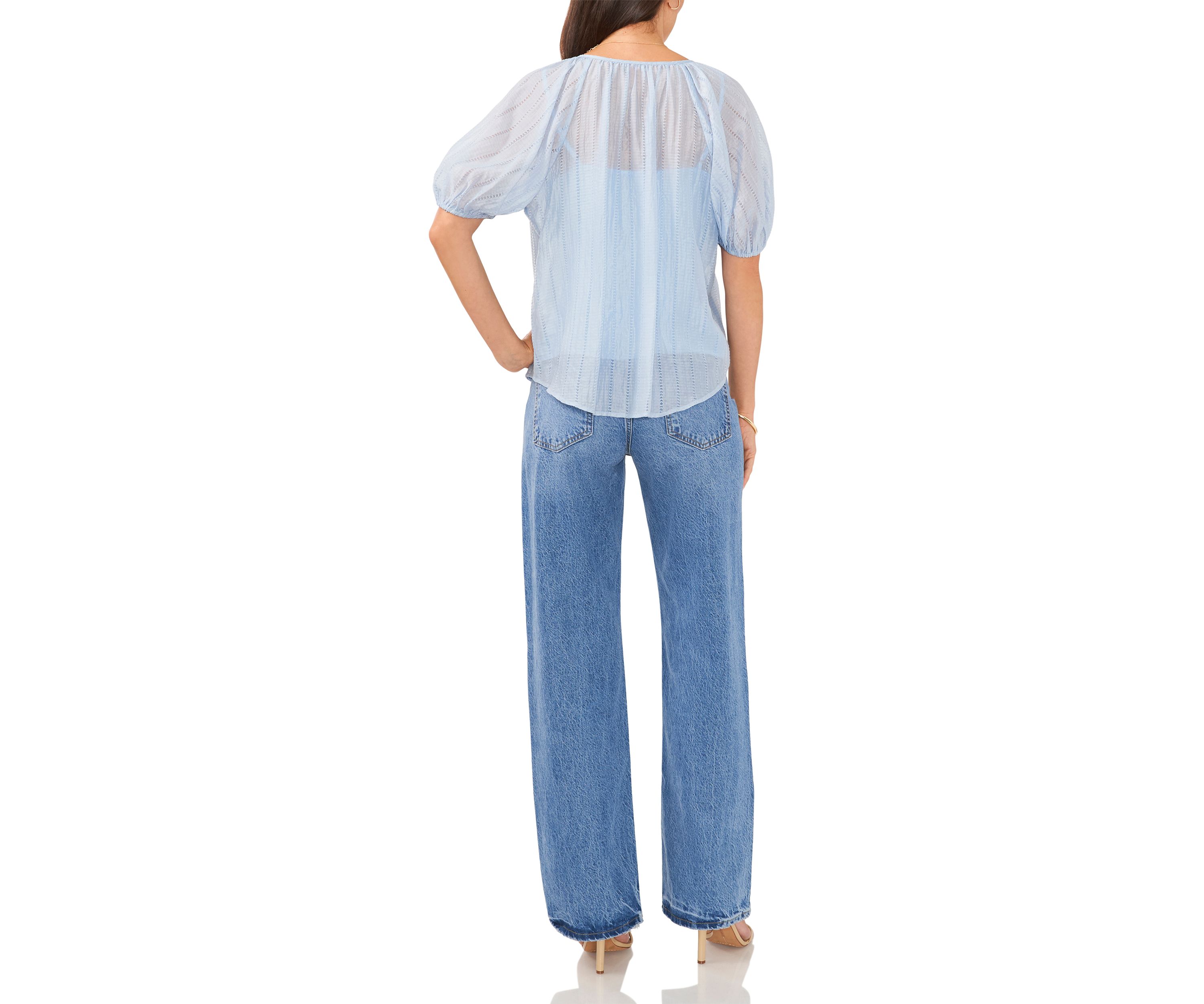 Womens Textured Gauze Peasant Blouse