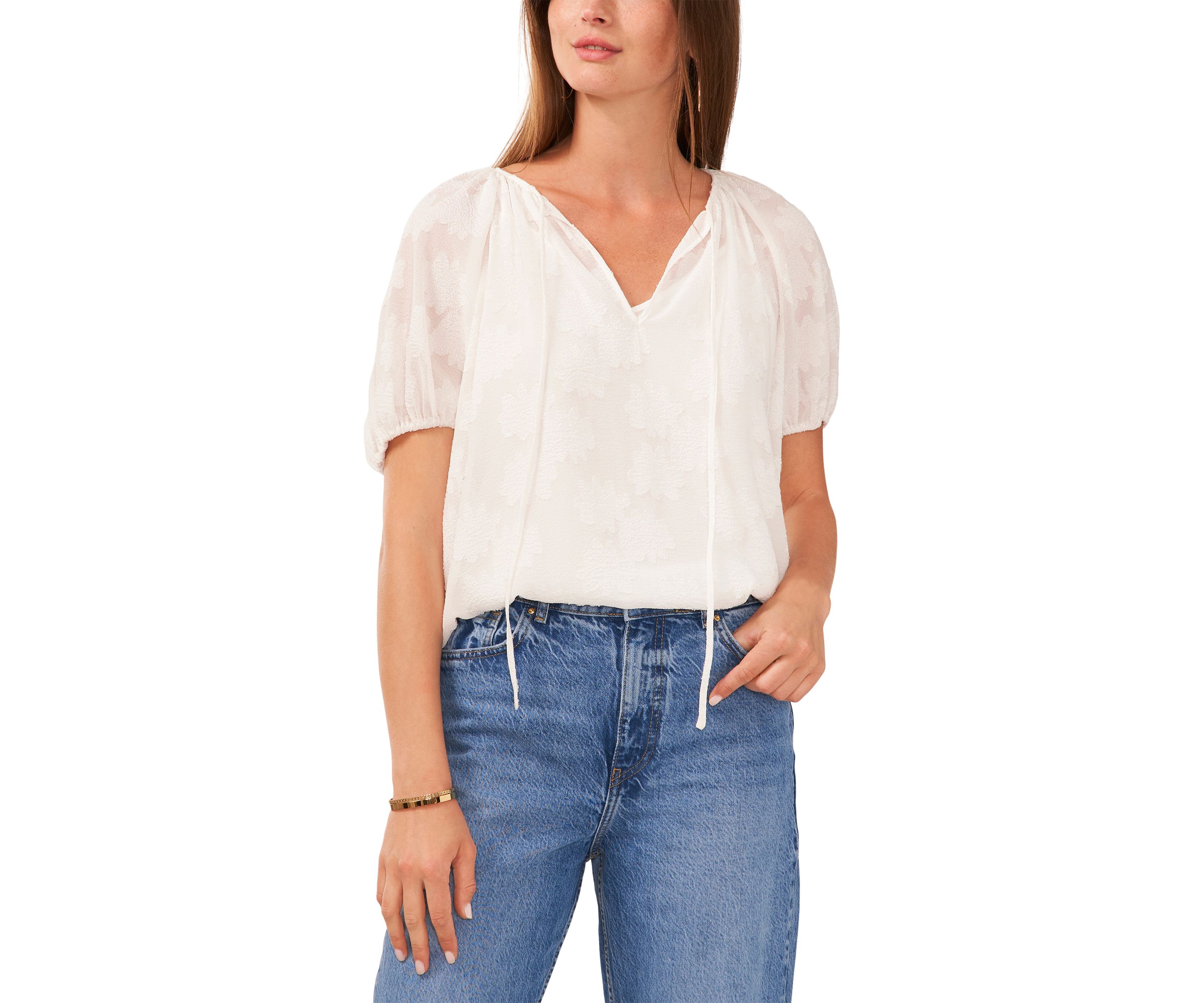 Womens Shirred Puff Sleeve Blouse 