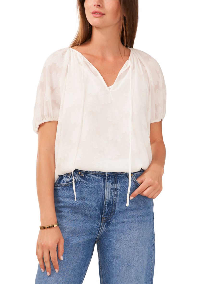 Womens Shirred Puff Sleeve Blouse 