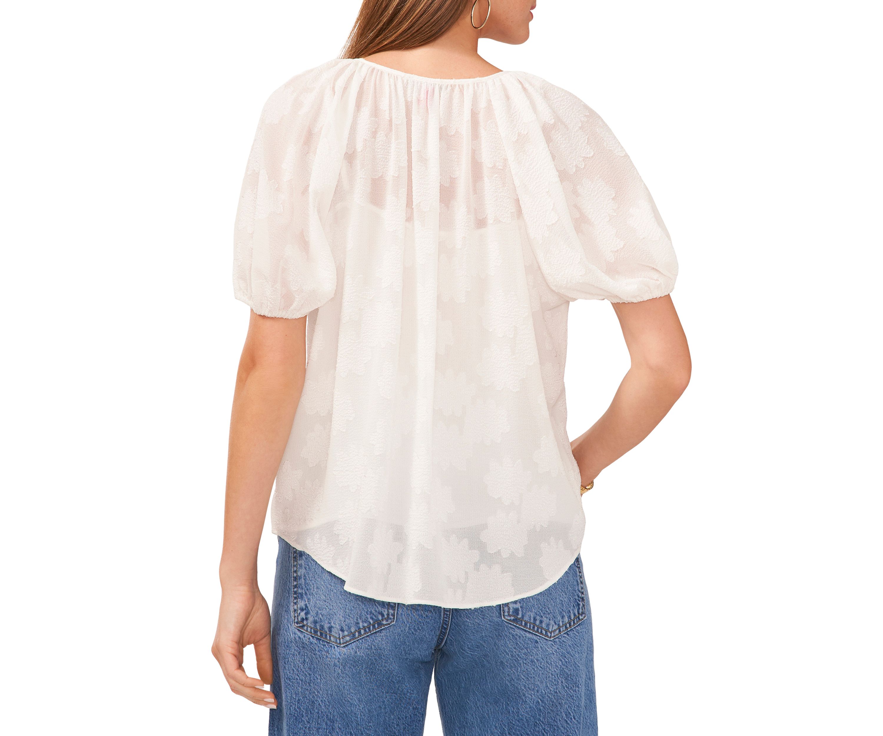 Womens Shirred Puff Sleeve Blouse 