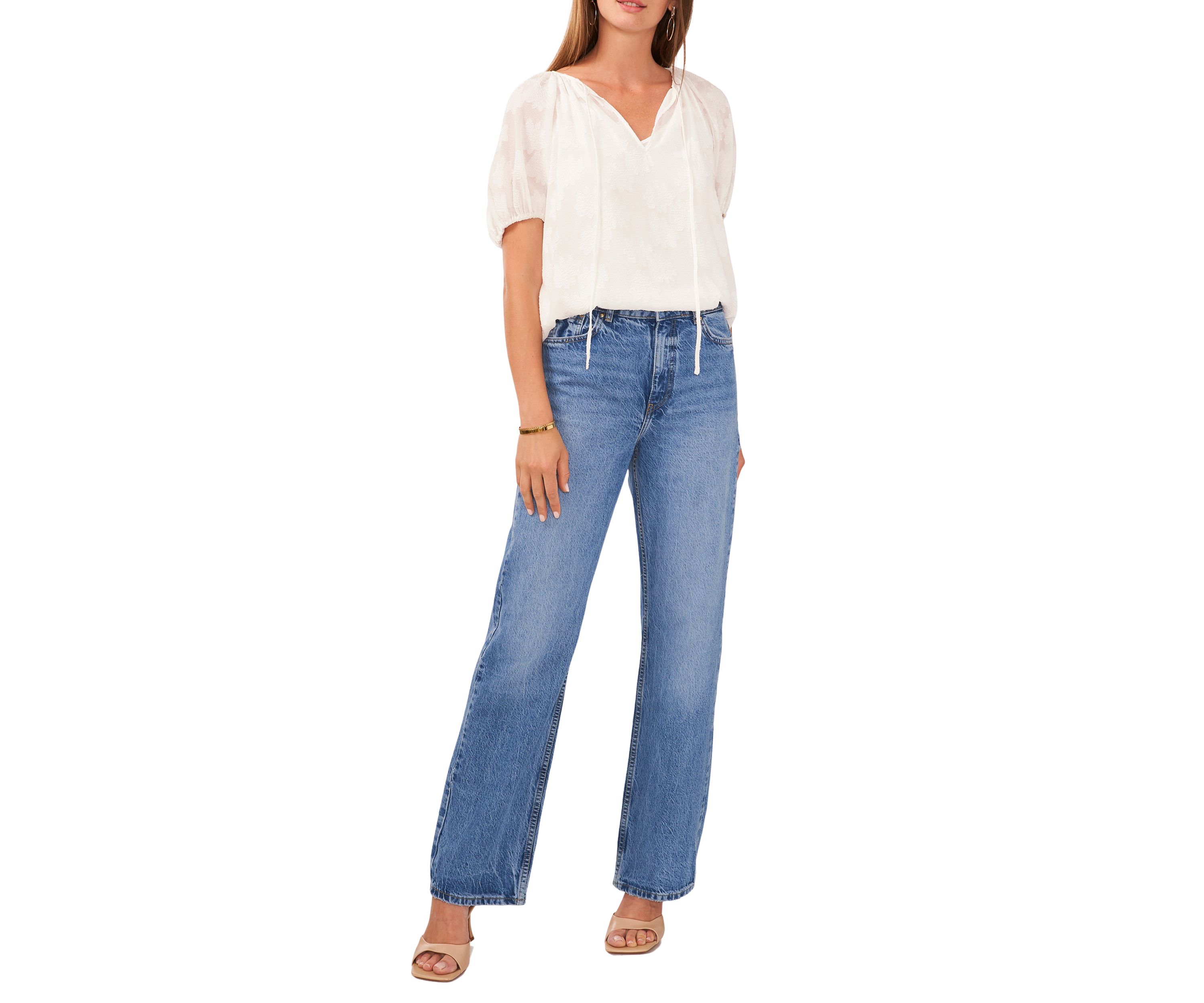 Womens Shirred Puff Sleeve Blouse 