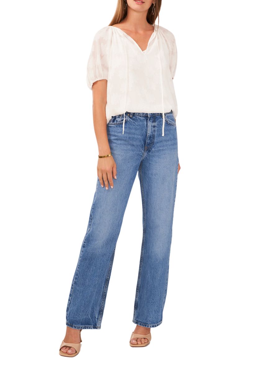 Womens Shirred Puff Sleeve Blouse 