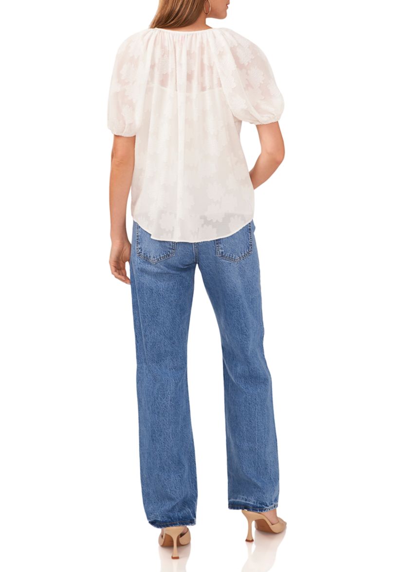Womens Shirred Puff Sleeve Blouse 