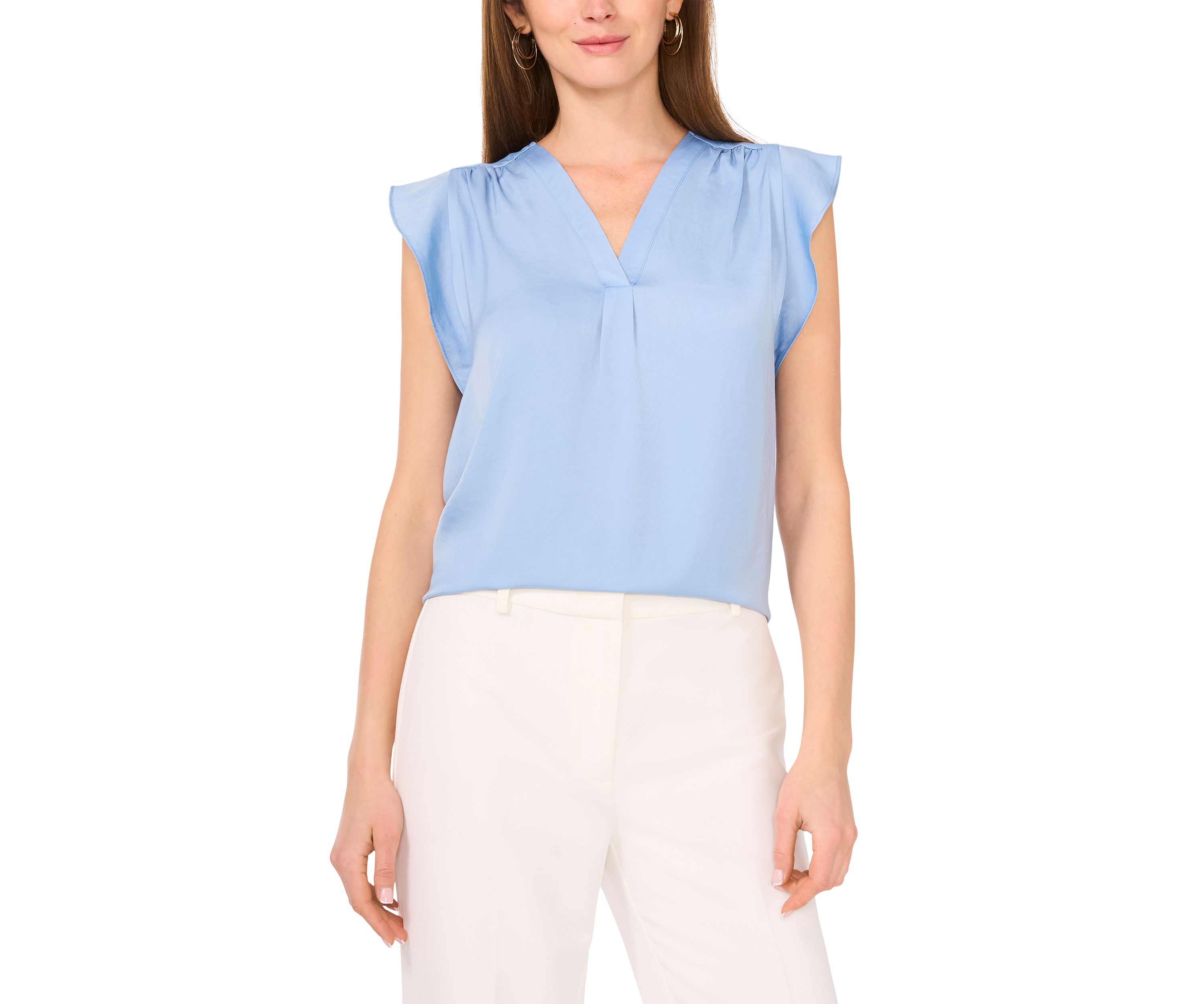 Womens V-Neck Ruffle Sleeve Blouse
