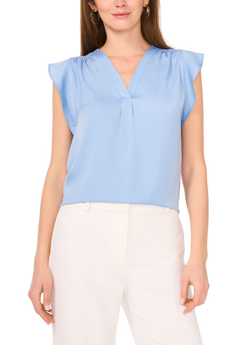 Womens V-Neck Ruffle Sleeve Blouse