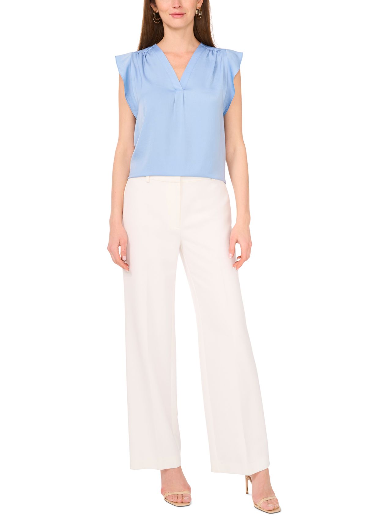 Womens V-Neck Ruffle Sleeve Blouse
