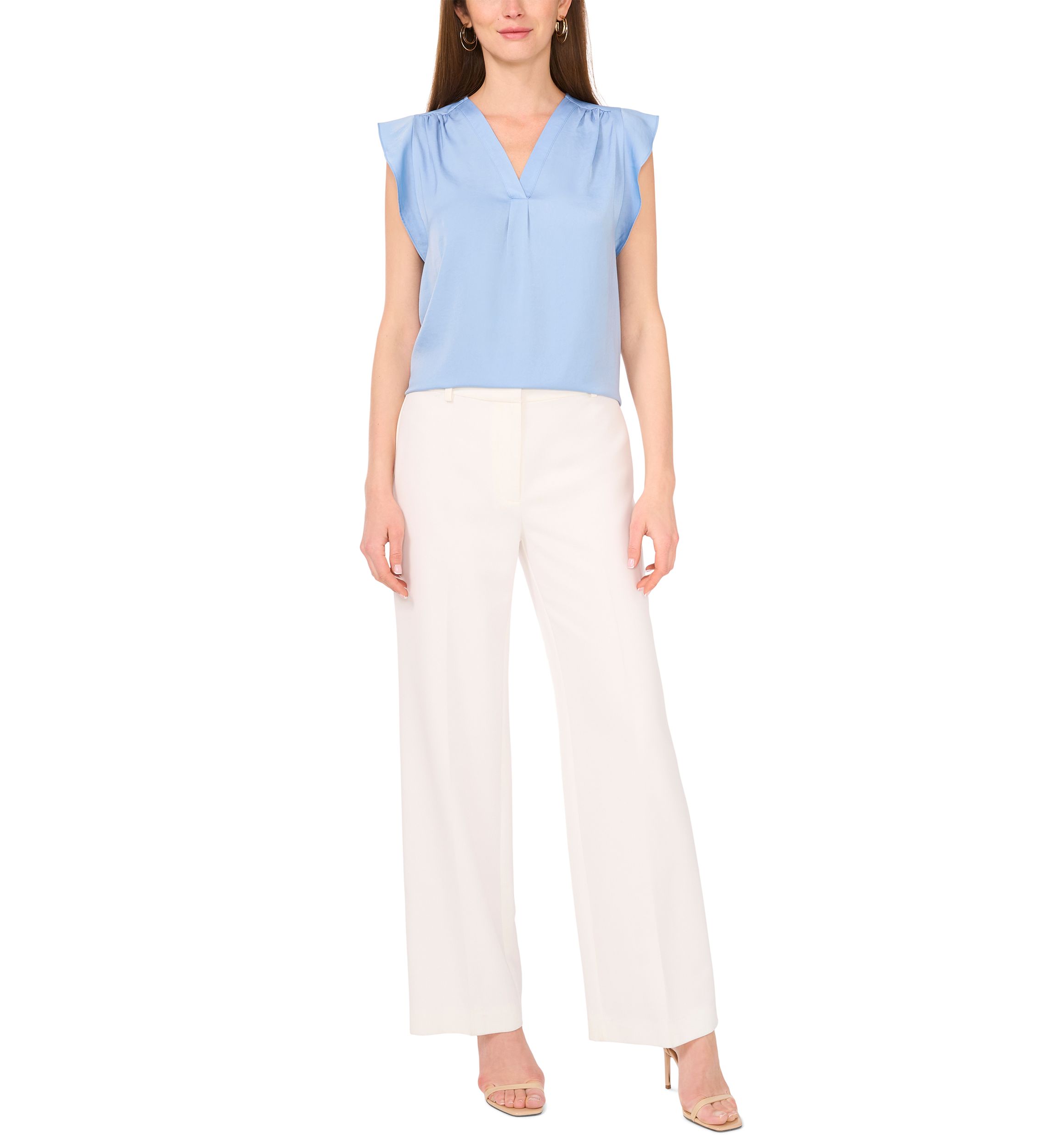 Womens V-Neck Ruffle Sleeve Blouse